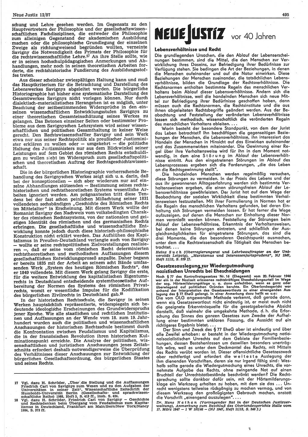 Neue Justiz (NJ), Zeitschrift für sozialistisches Recht und Gesetzlichkeit [Deutsche Demokratische Republik (DDR)], 41. Jahrgang 1987, Seite 495 (NJ DDR 1987, S. 495)