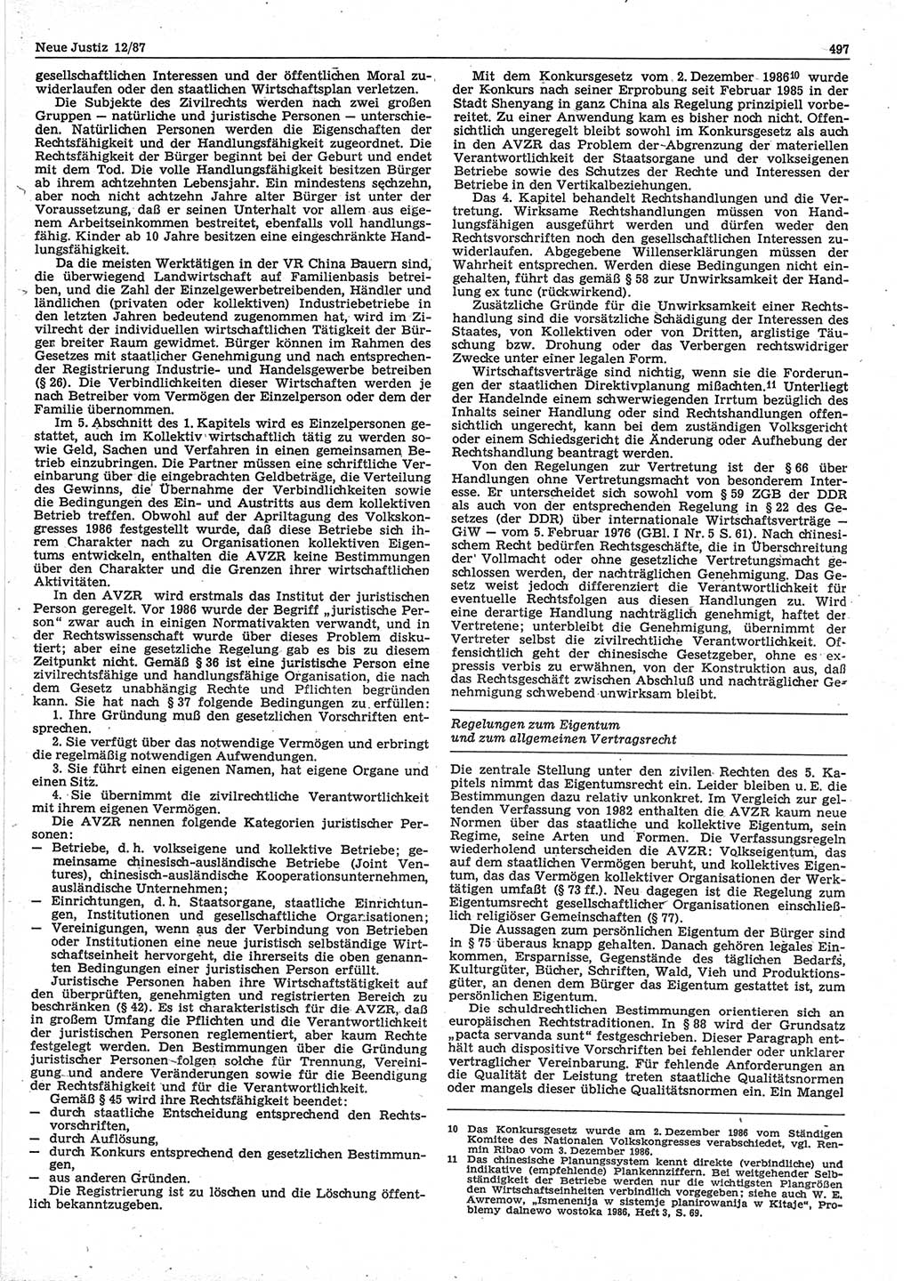 Neue Justiz (NJ), Zeitschrift für sozialistisches Recht und Gesetzlichkeit [Deutsche Demokratische Republik (DDR)], 41. Jahrgang 1987, Seite 497 (NJ DDR 1987, S. 497)