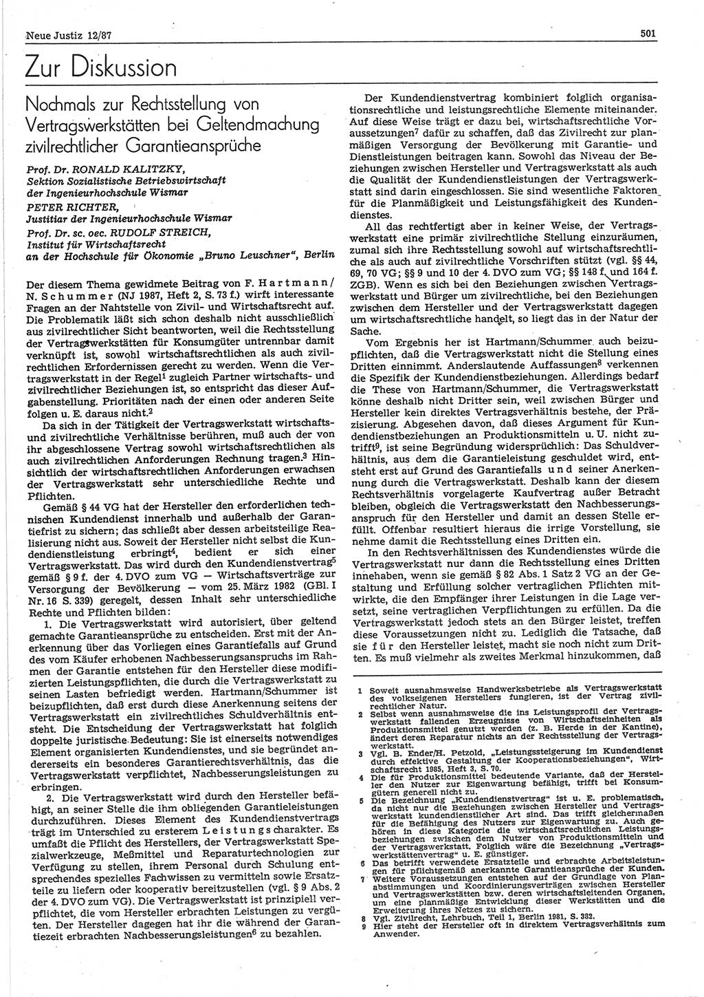 Neue Justiz (NJ), Zeitschrift für sozialistisches Recht und Gesetzlichkeit [Deutsche Demokratische Republik (DDR)], 41. Jahrgang 1987, Seite 501 (NJ DDR 1987, S. 501)