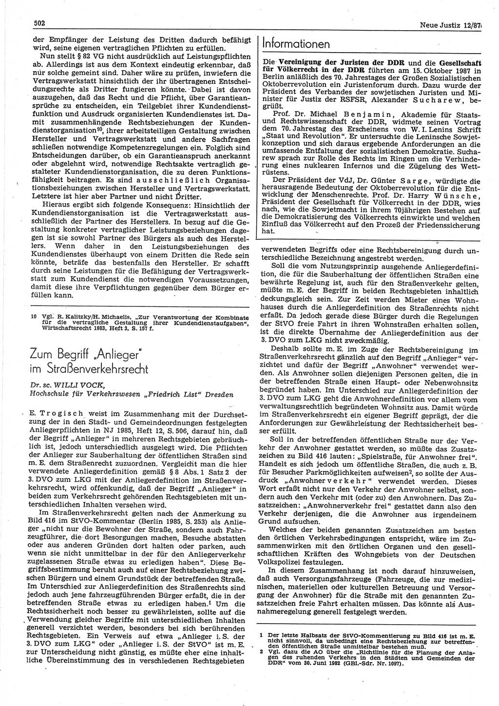 Neue Justiz (NJ), Zeitschrift für sozialistisches Recht und Gesetzlichkeit [Deutsche Demokratische Republik (DDR)], 41. Jahrgang 1987, Seite 502 (NJ DDR 1987, S. 502)