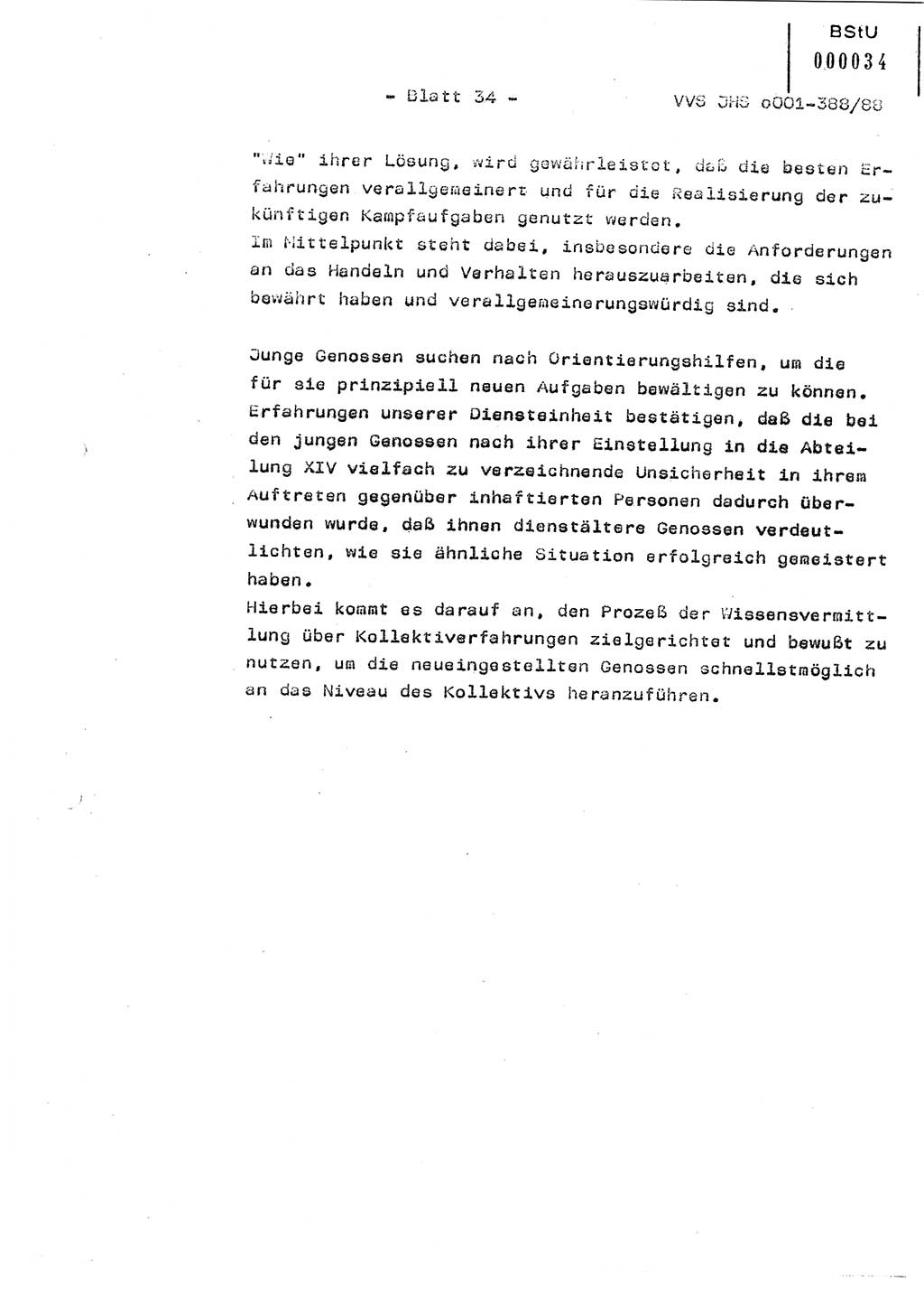 Diplomarbeit Hauptmann Heinz Brixel (Abt. ⅩⅣ), Ministerium für Staatssicherheit (MfS) [Deutsche Demokratische Republik (DDR)], Juristische Hochschule (JHS), Vertrauliche Verschlußsache (VVS) o001-388/88, Potsdam 1988, Blatt 34 (Dipl.-Arb. MfS DDR JHS VVS o001-388/88 1988, Bl. 34)