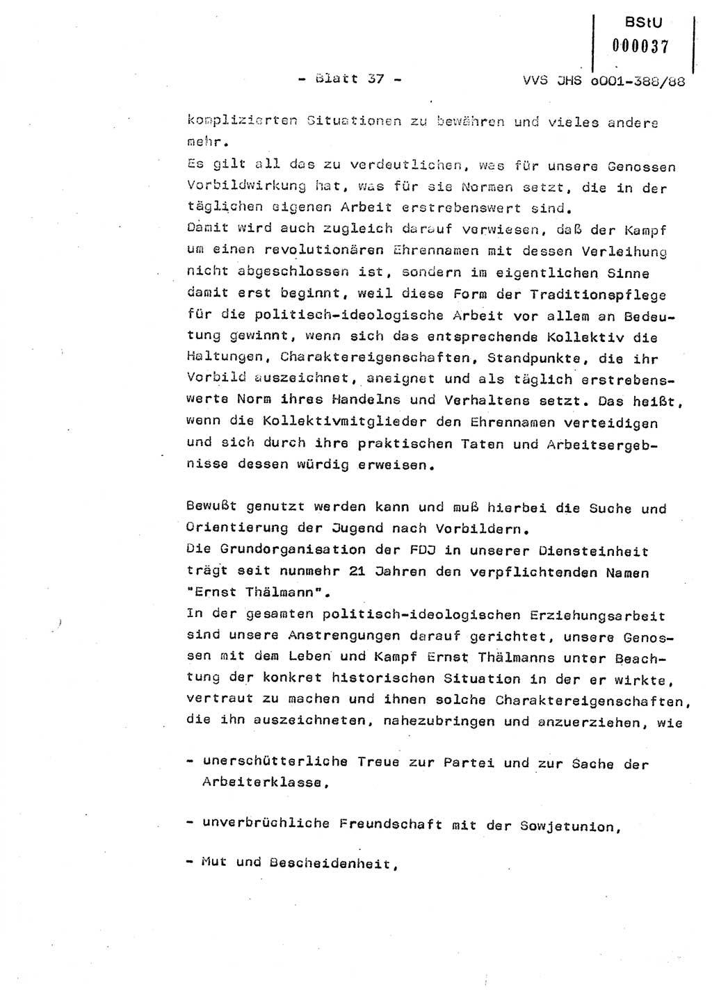 Diplomarbeit Hauptmann Heinz Brixel (Abt. ⅩⅣ), Ministerium für Staatssicherheit (MfS) [Deutsche Demokratische Republik (DDR)], Juristische Hochschule (JHS), Vertrauliche Verschlußsache (VVS) o001-388/88, Potsdam 1988, Blatt 37 (Dipl.-Arb. MfS DDR JHS VVS o001-388/88 1988, Bl. 37)