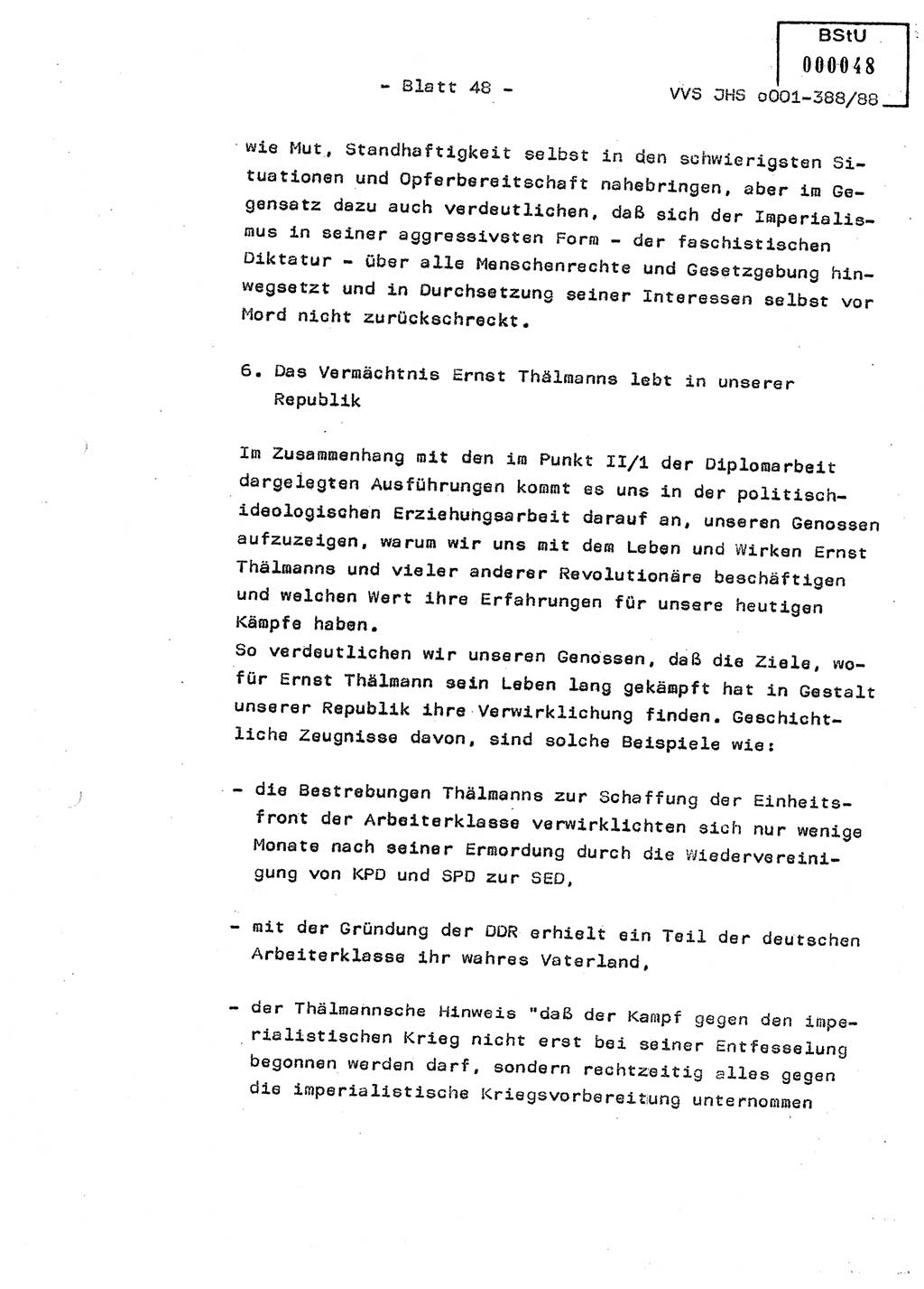 Diplomarbeit Hauptmann Heinz Brixel (Abt. ⅩⅣ), Ministerium für Staatssicherheit (MfS) [Deutsche Demokratische Republik (DDR)], Juristische Hochschule (JHS), Vertrauliche Verschlußsache (VVS) o001-388/88, Potsdam 1988, Blatt 48 (Dipl.-Arb. MfS DDR JHS VVS o001-388/88 1988, Bl. 48)