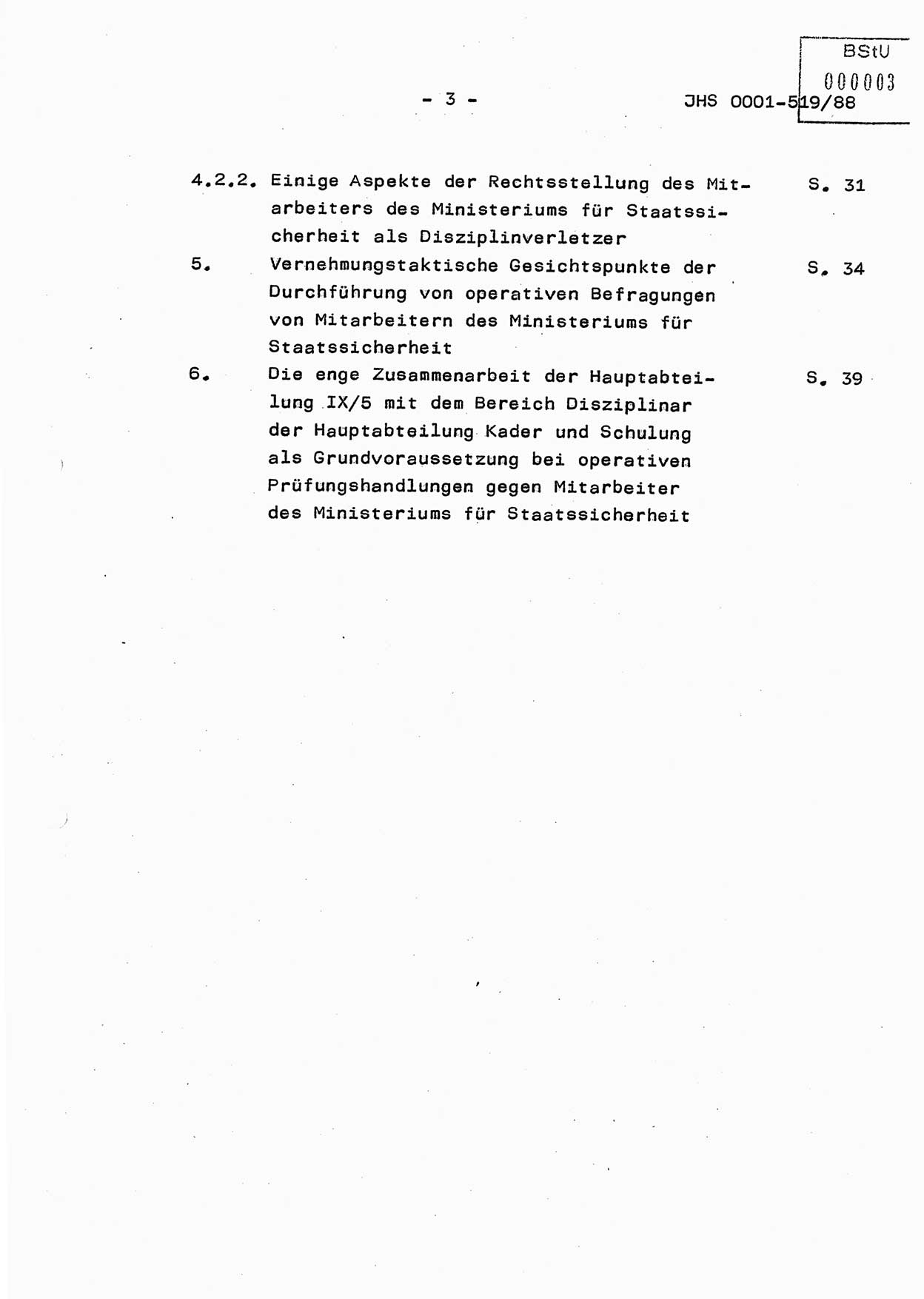 Diplomarbeit, Hauptmann Michael Eisermann (HA Ⅸ/5), Ministerium für Staatssicherheit (MfS) [Deutsche Demokratische Republik (DDR)], Juristische Hochschule (JHS), Vertrauliche Verschlußsache (VVS) o001-519/88, Potsdam 1988, Seite 3 (Dipl.-Arb. MfS DDR JHS VVS o001-519/88 1988, S. 3)