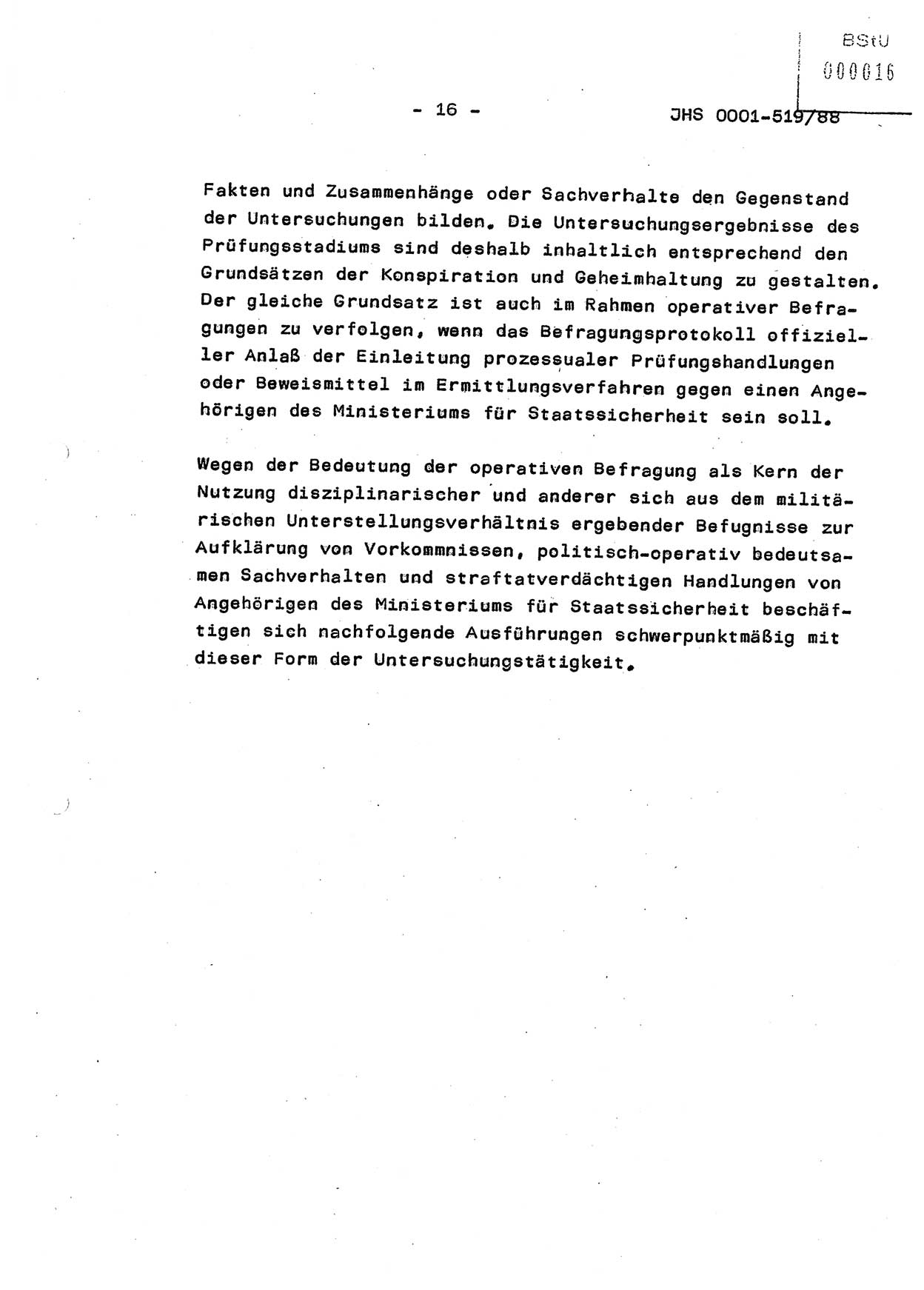 Diplomarbeit, Hauptmann Michael Eisermann (HA Ⅸ/5), Ministerium für Staatssicherheit (MfS) [Deutsche Demokratische Republik (DDR)], Juristische Hochschule (JHS), Vertrauliche Verschlußsache (VVS) o001-519/88, Potsdam 1988, Seite 16 (Dipl.-Arb. MfS DDR JHS VVS o001-519/88 1988, S. 16)