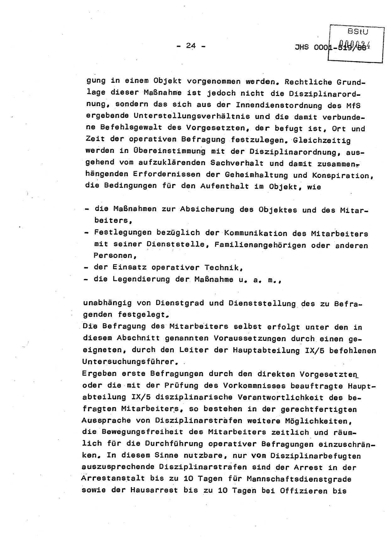 Diplomarbeit, Hauptmann Michael Eisermann (HA Ⅸ/5), Ministerium für Staatssicherheit (MfS) [Deutsche Demokratische Republik (DDR)], Juristische Hochschule (JHS), Vertrauliche Verschlußsache (VVS) o001-519/88, Potsdam 1988, Seite 24 (Dipl.-Arb. MfS DDR JHS VVS o001-519/88 1988, S. 24)