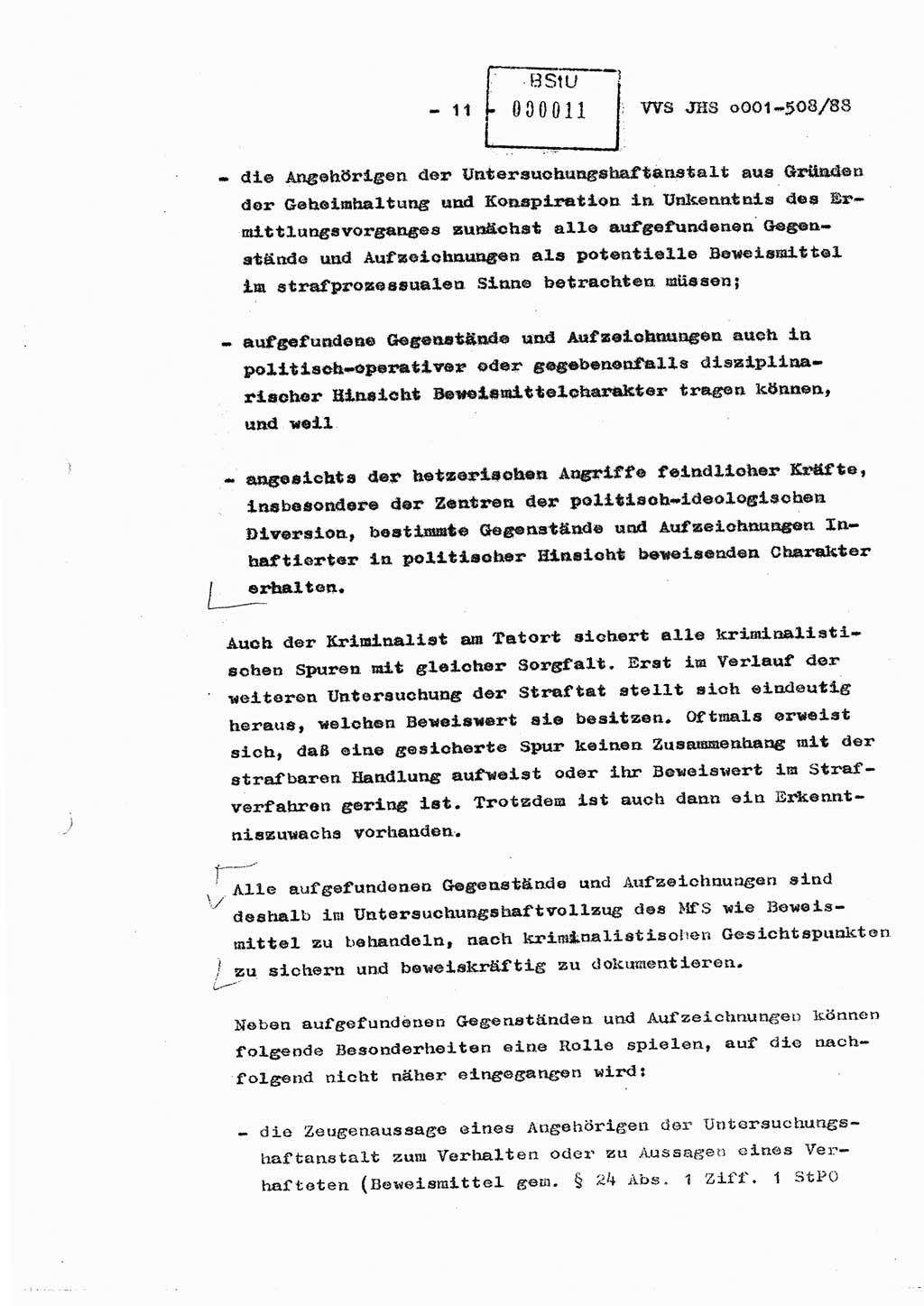 Diplomarbeit Hauptmann Christian Kätzel (Abt. ⅩⅣ), Ministerium für Staatssicherheit (MfS) [Deutsche Demokratische Republik (DDR)], Juristische Hochschule (JHS), Vertrauliche Verschlußsache (VVS) o001-508/88, Potsdam 1988, Blatt 11 (Dipl.-Arb. MfS DDR JHS VVS o001-508/88 1988, Bl. 11)