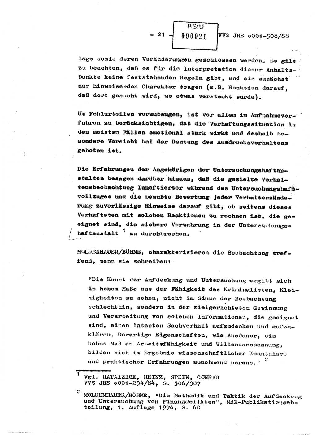 Diplomarbeit Hauptmann Christian Kätzel (Abt. ⅩⅣ), Ministerium für Staatssicherheit (MfS) [Deutsche Demokratische Republik (DDR)], Juristische Hochschule (JHS), Vertrauliche Verschlußsache (VVS) o001-508/88, Potsdam 1988, Blatt 21 (Dipl.-Arb. MfS DDR JHS VVS o001-508/88 1988, Bl. 21)