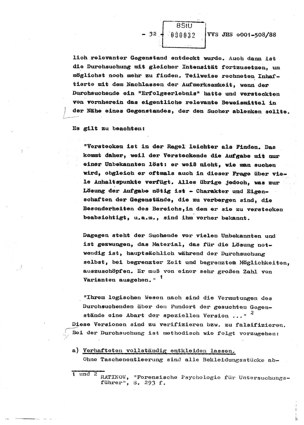 Diplomarbeit Hauptmann Christian Kätzel (Abt. ⅩⅣ), Ministerium für Staatssicherheit (MfS) [Deutsche Demokratische Republik (DDR)], Juristische Hochschule (JHS), Vertrauliche Verschlußsache (VVS) o001-508/88, Potsdam 1988, Blatt 32 (Dipl.-Arb. MfS DDR JHS VVS o001-508/88 1988, Bl. 32)