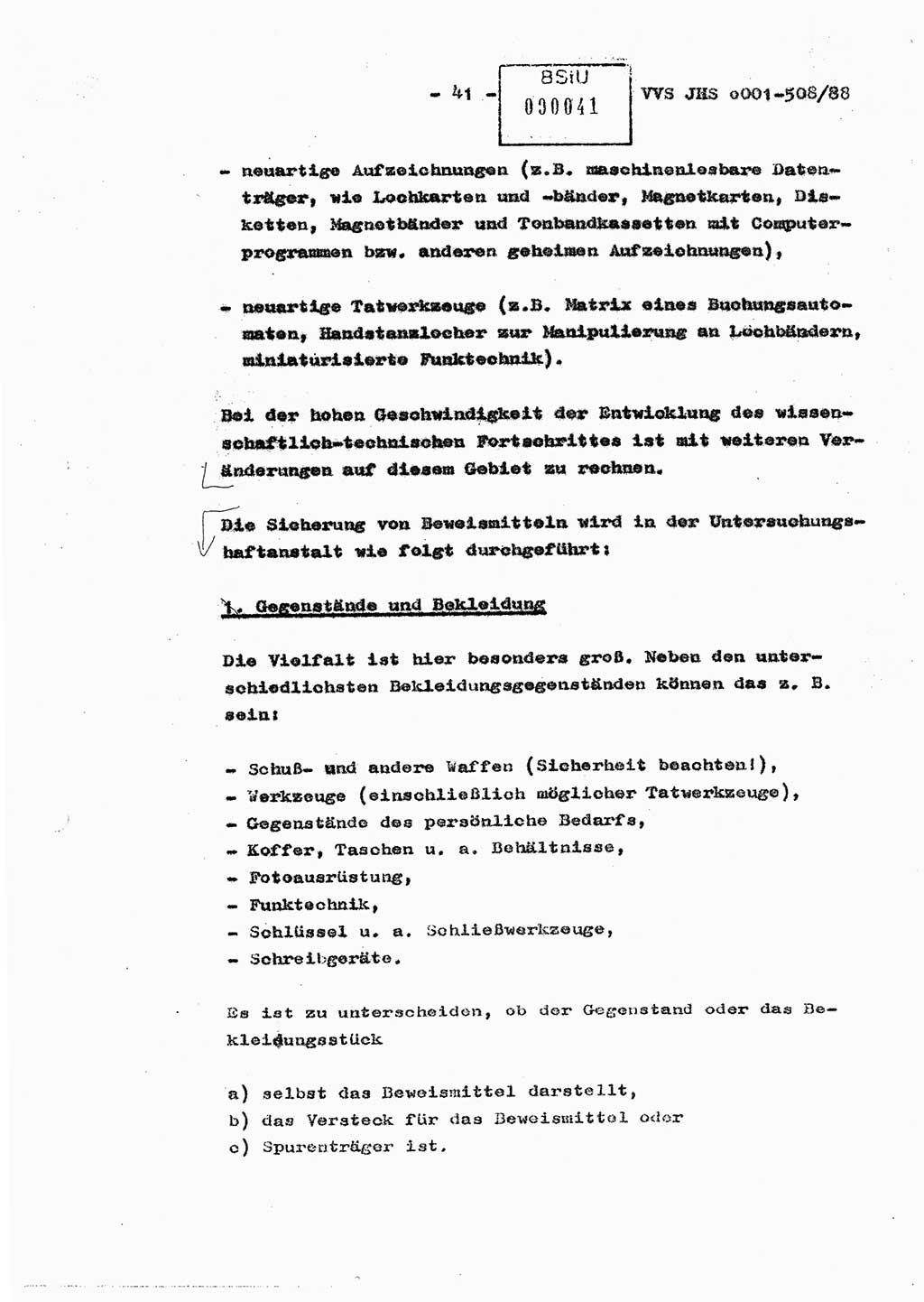 Diplomarbeit Hauptmann Christian Kätzel (Abt. ⅩⅣ), Ministerium für Staatssicherheit (MfS) [Deutsche Demokratische Republik (DDR)], Juristische Hochschule (JHS), Vertrauliche Verschlußsache (VVS) o001-508/88, Potsdam 1988, Blatt 41 (Dipl.-Arb. MfS DDR JHS VVS o001-508/88 1988, Bl. 41)