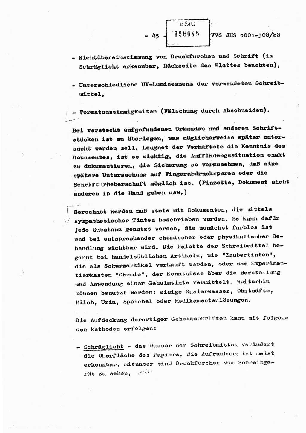 Diplomarbeit Hauptmann Christian Kätzel (Abt. ⅩⅣ), Ministerium für Staatssicherheit (MfS) [Deutsche Demokratische Republik (DDR)], Juristische Hochschule (JHS), Vertrauliche Verschlußsache (VVS) o001-508/88, Potsdam 1988, Blatt 45 (Dipl.-Arb. MfS DDR JHS VVS o001-508/88 1988, Bl. 45)