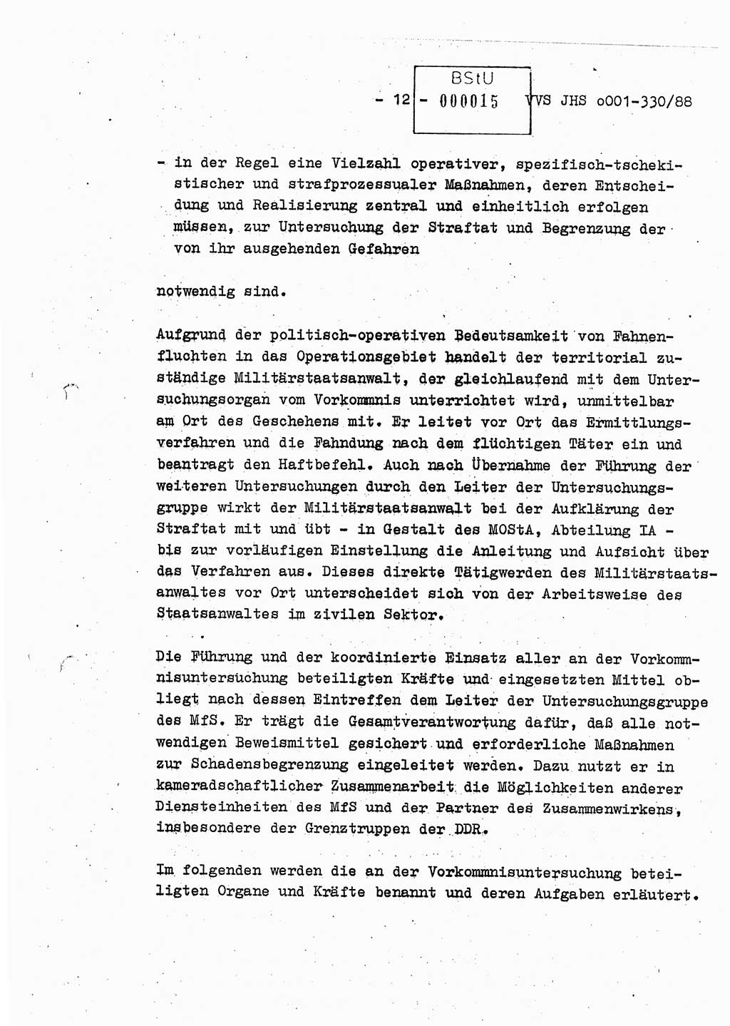 Diplomarbeit Offiziersschüler Thomas Mühle (HA Ⅸ/6), Ministerium für Staatssicherheit (MfS) [Deutsche Demokratische Republik (DDR)], Juristische Hochschule (JHS), Vertrauliche Verschlußsache (VVS) o001-330/88, Potsdam 1988, Seite 12 (Dipl.-Arb. MfS DDR JHS VVS o001-330/88 1988, S. 12)