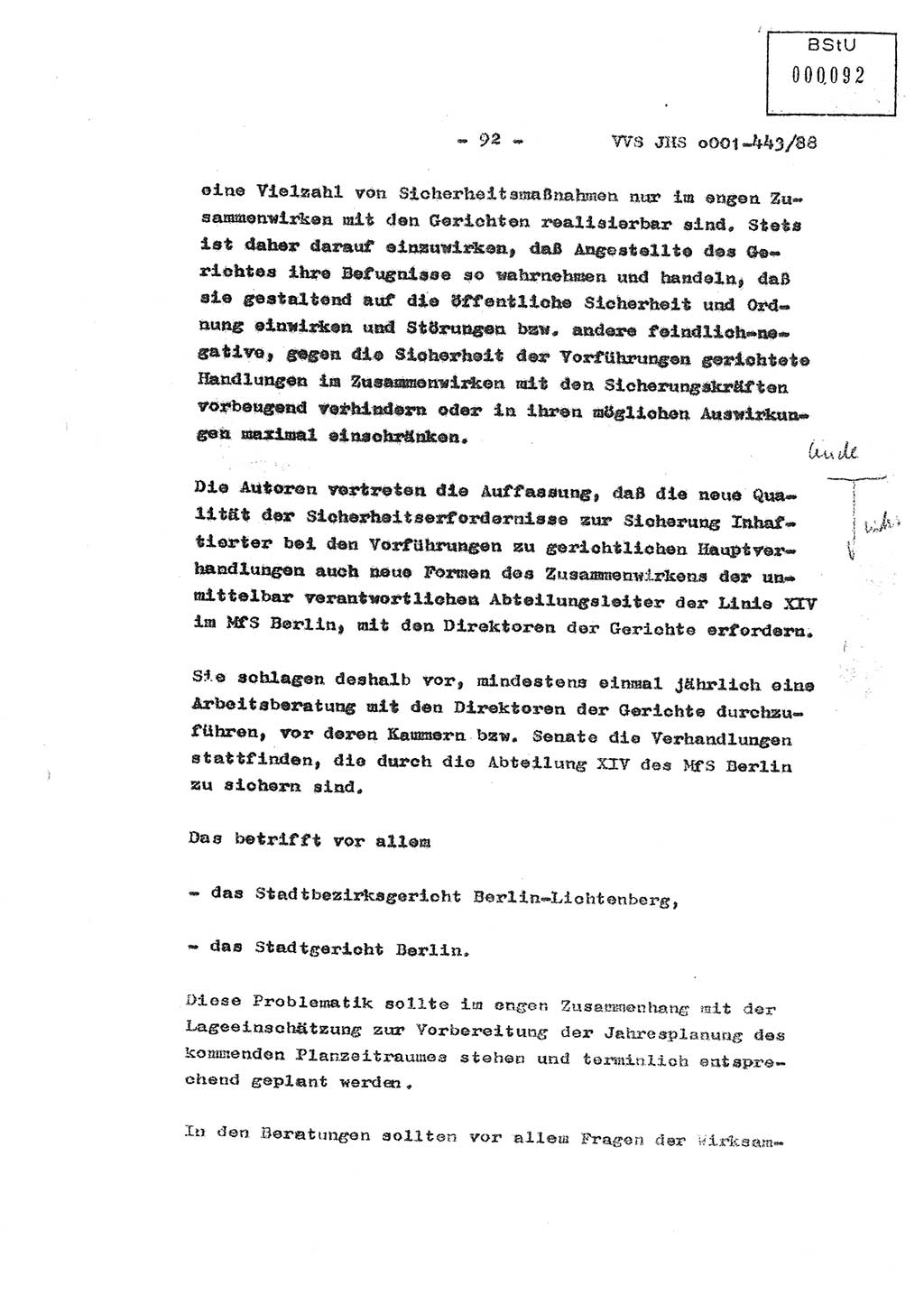 Diplomarbeit Hauptmann Michael Rast (Abt. ⅩⅣ), Major Bernd Rahaus (Abt. ⅩⅣ), Ministerium für Staatssicherheit (MfS) [Deutsche Demokratische Republik (DDR)], Juristische Hochschule (JHS), Vertrauliche Verschlußsache (VVS) o001-443/88, Potsdam 1988, Seite 92 (Dipl.-Arb. MfS DDR JHS VVS o001-443/88 1988, S. 92)