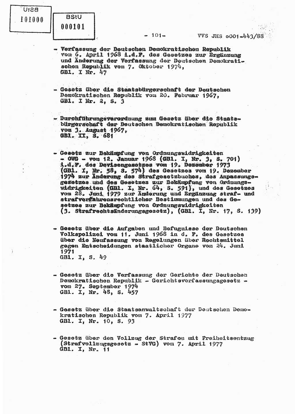 Diplomarbeit Hauptmann Michael Rast (Abt. ⅩⅣ), Major Bernd Rahaus (Abt. ⅩⅣ), Ministerium für Staatssicherheit (MfS) [Deutsche Demokratische Republik (DDR)], Juristische Hochschule (JHS), Vertrauliche Verschlußsache (VVS) o001-443/88, Potsdam 1988, Seite 101 (Dipl.-Arb. MfS DDR JHS VVS o001-443/88 1988, S. 101)