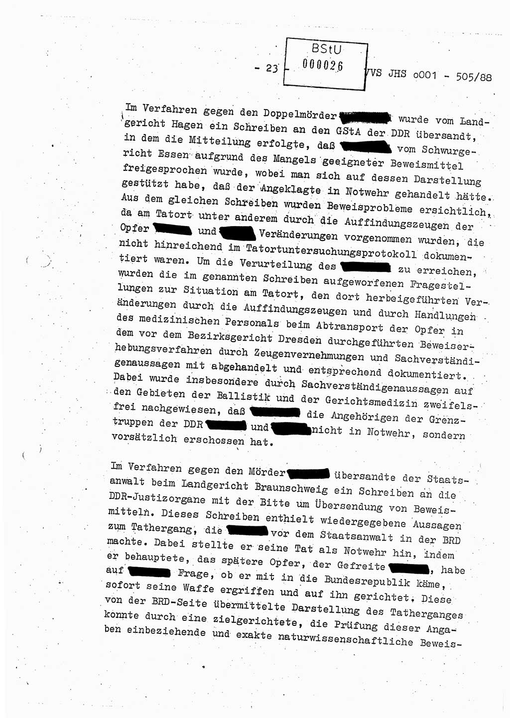 Diplomarbeit Leutnant Frank Schulze (HA Ⅸ/9), Ministerium für Staatssicherheit (MfS) [Deutsche Demokratische Republik (DDR)], Juristische Hochschule (JHS), Vertrauliche Verschlußsache (VVS) o001-505/88, Potsdam 1988, Seite 23 (Dipl.-Arb. MfS DDR JHS VVS o001-505/88 1988, S. 23)