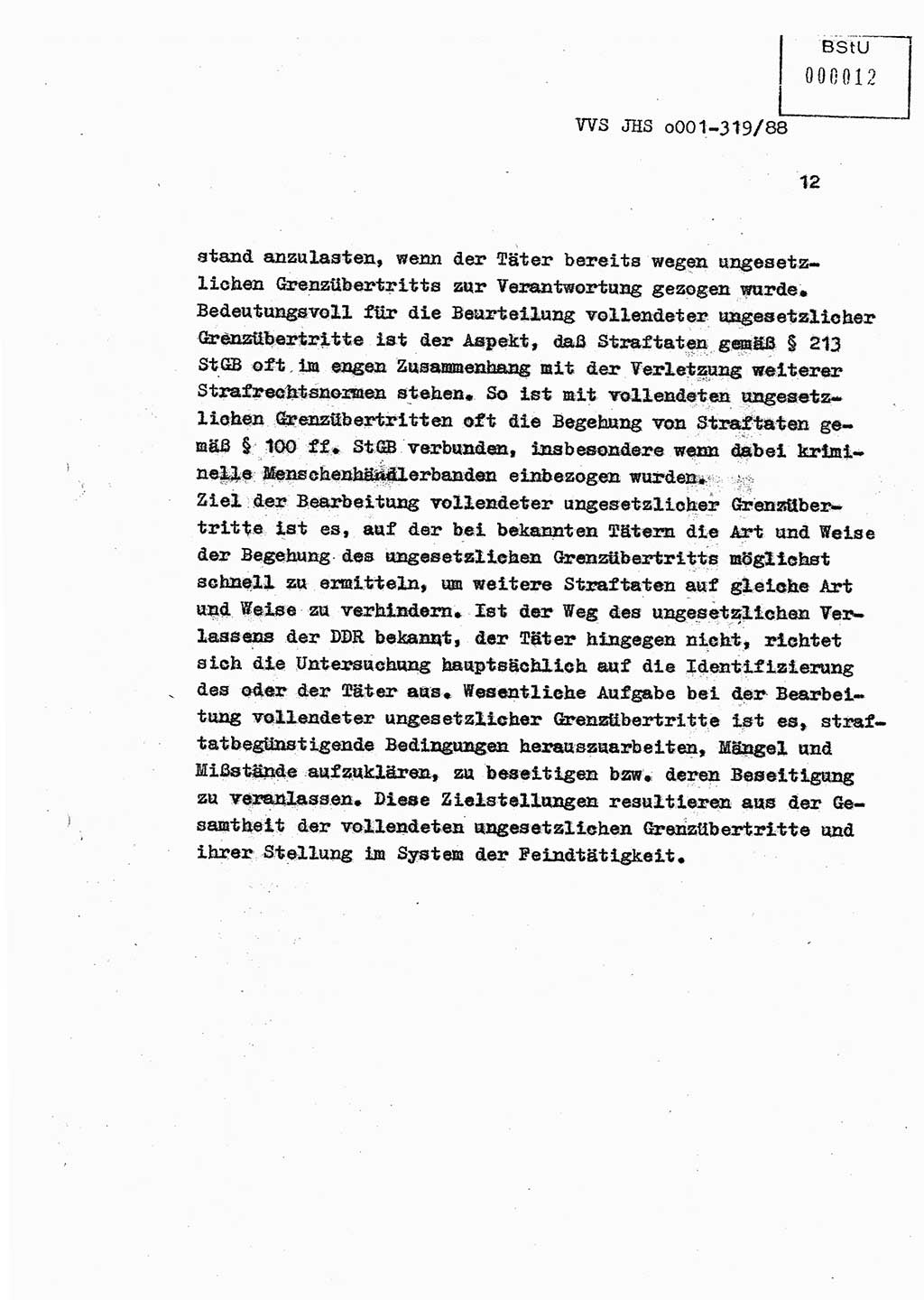Diplomarbeit Offiziersschüler Holger Zirnstein (HA Ⅸ/9), Ministerium für Staatssicherheit (MfS) [Deutsche Demokratische Republik (DDR)], Juristische Hochschule (JHS), Vertrauliche Verschlußsache (VVS) o001-319/88, Potsdam 1988, Blatt 12 (Dipl.-Arb. MfS DDR JHS VVS o001-319/88 1988, Bl. 12)