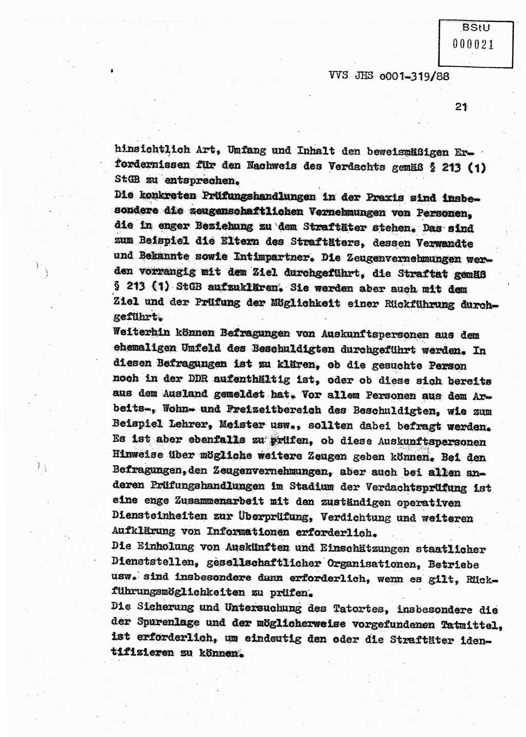 Diplomarbeit Offiziersschüler Holger Zirnstein (HA Ⅸ/9), Ministerium für Staatssicherheit (MfS) [Deutsche Demokratische Republik (DDR)], Juristische Hochschule (JHS), Vertrauliche Verschlußsache (VVS) o001-319/88, Potsdam 1988, Blatt 21 (Dipl.-Arb. MfS DDR JHS VVS o001-319/88 1988, Bl. 21)