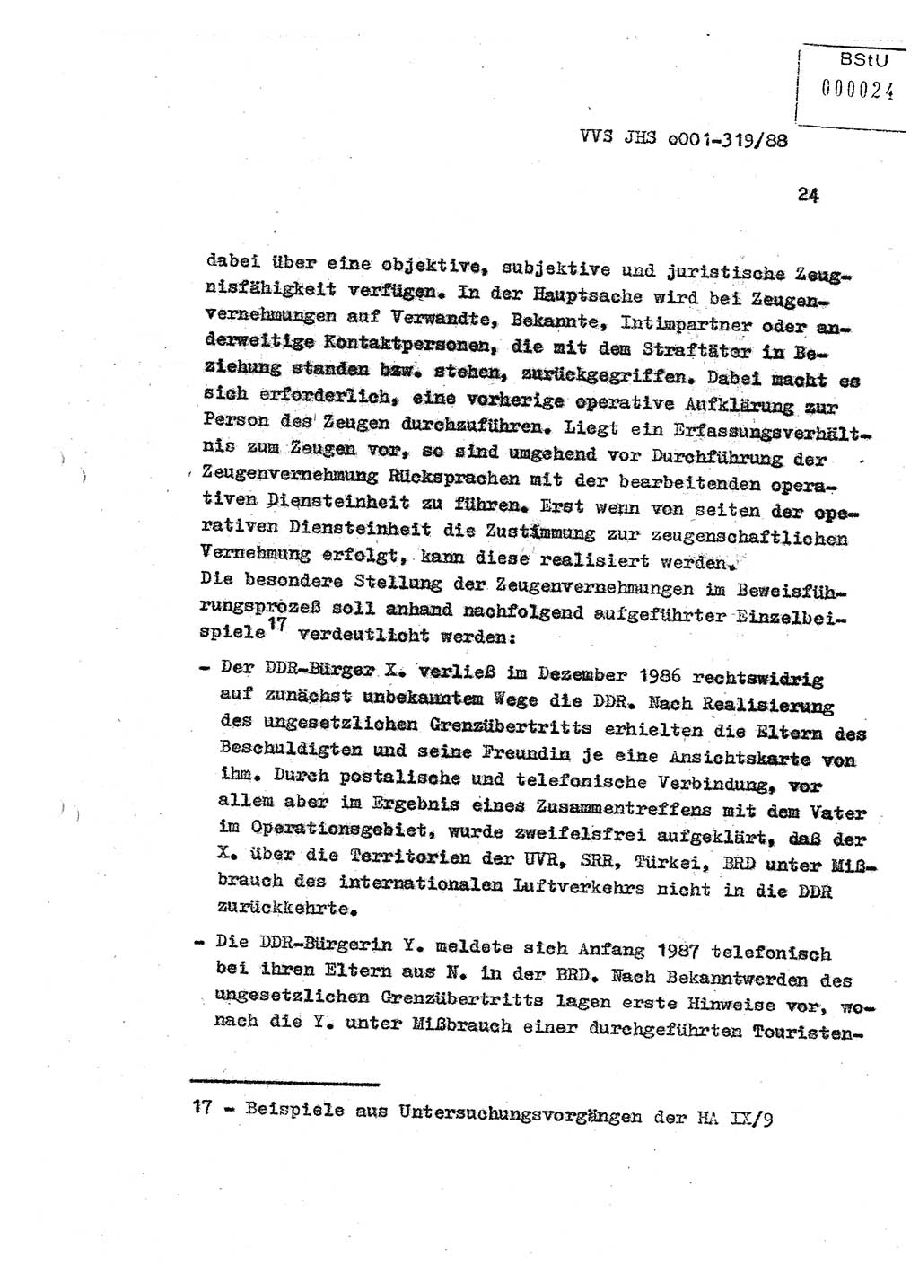 Diplomarbeit Offiziersschüler Holger Zirnstein (HA Ⅸ/9), Ministerium für Staatssicherheit (MfS) [Deutsche Demokratische Republik (DDR)], Juristische Hochschule (JHS), Vertrauliche Verschlußsache (VVS) o001-319/88, Potsdam 1988, Blatt 24 (Dipl.-Arb. MfS DDR JHS VVS o001-319/88 1988, Bl. 24)