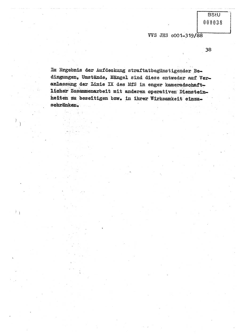 Diplomarbeit Offiziersschüler Holger Zirnstein (HA Ⅸ/9), Ministerium für Staatssicherheit (MfS) [Deutsche Demokratische Republik (DDR)], Juristische Hochschule (JHS), Vertrauliche Verschlußsache (VVS) o001-319/88, Potsdam 1988, Blatt 38 (Dipl.-Arb. MfS DDR JHS VVS o001-319/88 1988, Bl. 38)