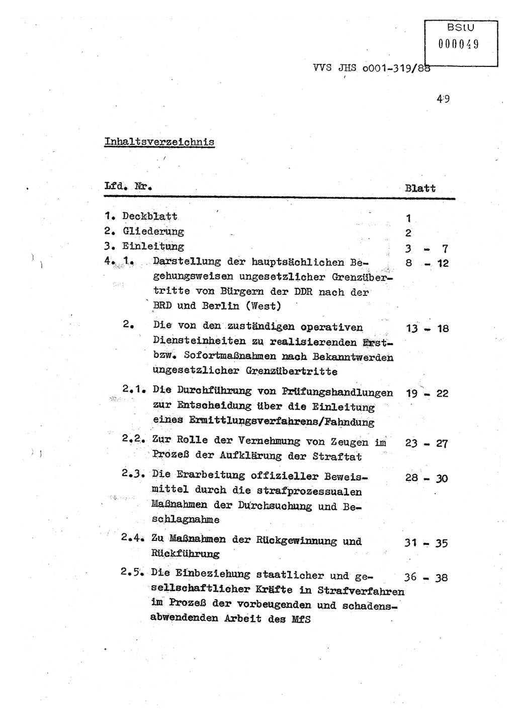 Diplomarbeit Offiziersschüler Holger Zirnstein (HA Ⅸ/9), Ministerium für Staatssicherheit (MfS) [Deutsche Demokratische Republik (DDR)], Juristische Hochschule (JHS), Vertrauliche Verschlußsache (VVS) o001-319/88, Potsdam 1988, Blatt 49 (Dipl.-Arb. MfS DDR JHS VVS o001-319/88 1988, Bl. 49)