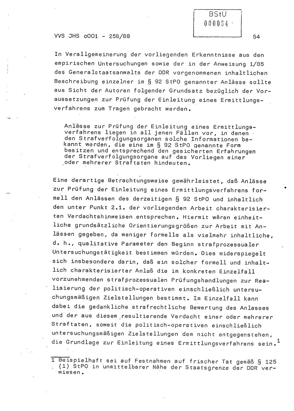 Dissertation, Oberleutnant Uwe Kärsten (JHS), Hauptmann Dr. Joachim Henkel (JHS), Oberstleutnant Werner Mählitz (Leiter der Abt. Ⅸ BV Rostock), Oberstleutnant Jürgen Tröge (HA Ⅸ/AKG), Oberstleutnant Winfried Ziegler (HA Ⅸ/9), Major Wolf-Rüdiger Wurzler (JHS), Ministerium für Staatssicherheit (MfS) [Deutsche Demokratische Republik (DDR)], Juristische Hochschule (JHS), Vertrauliche Verschlußsache (VVS) o001-258/88, Potsdam 1988, Seite 54 (Diss. MfS DDR JHS VVS o001-258/88 1988, S. 54)