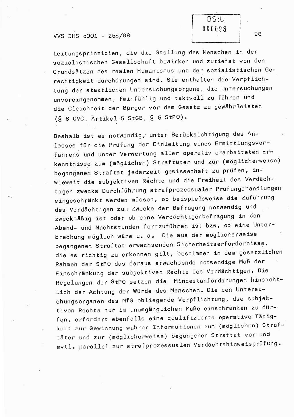 Dissertation, Oberleutnant Uwe Kärsten (JHS), Hauptmann Dr. Joachim Henkel (JHS), Oberstleutnant Werner Mählitz (Leiter der Abt. Ⅸ BV Rostock), Oberstleutnant Jürgen Tröge (HA Ⅸ/AKG), Oberstleutnant Winfried Ziegler (HA Ⅸ/9), Major Wolf-Rüdiger Wurzler (JHS), Ministerium für Staatssicherheit (MfS) [Deutsche Demokratische Republik (DDR)], Juristische Hochschule (JHS), Vertrauliche Verschlußsache (VVS) o001-258/88, Potsdam 1988, Seite 98 (Diss. MfS DDR JHS VVS o001-258/88 1988, S. 98)