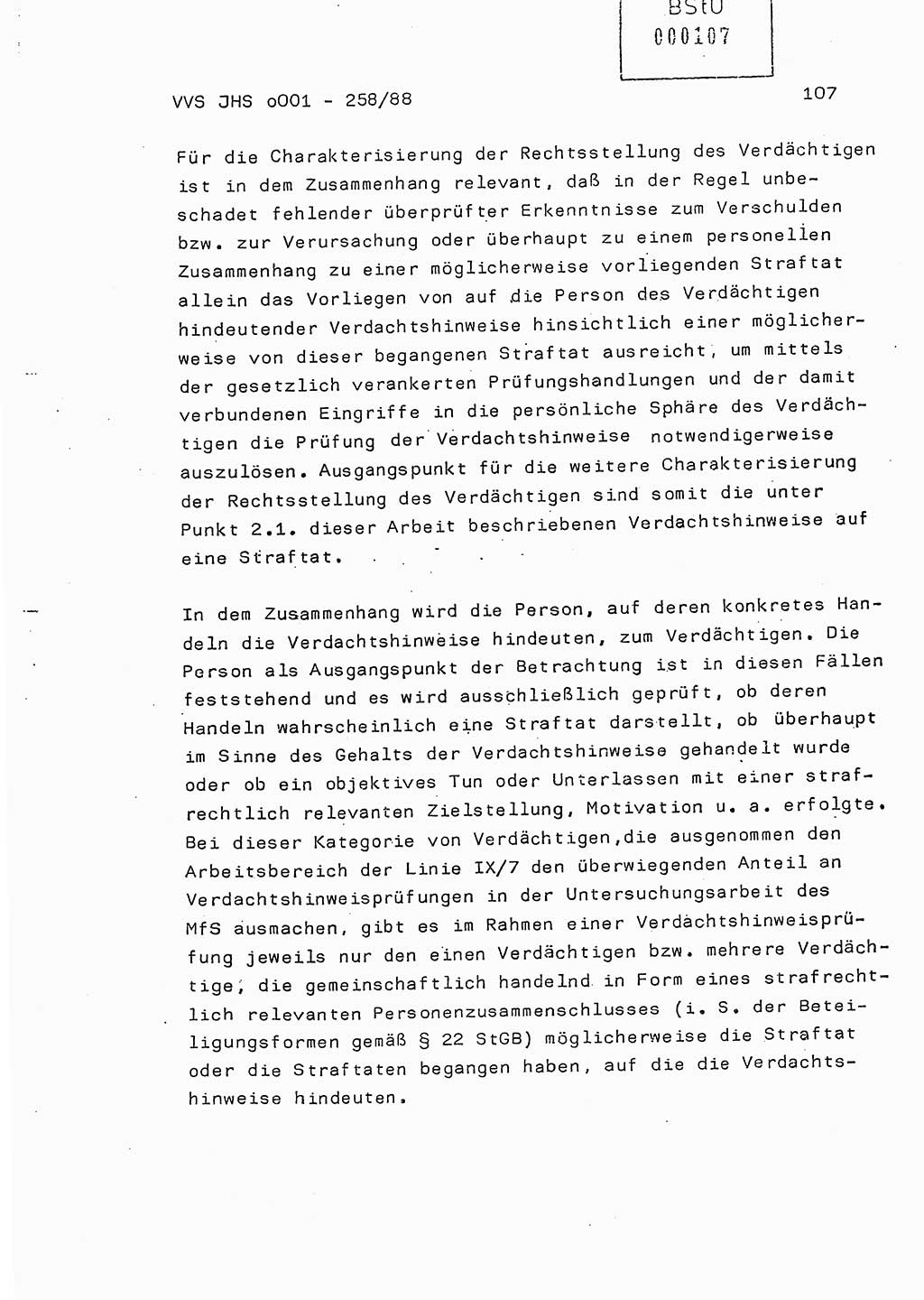 Dissertation, Oberleutnant Uwe Kärsten (JHS), Hauptmann Dr. Joachim Henkel (JHS), Oberstleutnant Werner Mählitz (Leiter der Abt. Ⅸ BV Rostock), Oberstleutnant Jürgen Tröge (HA Ⅸ/AKG), Oberstleutnant Winfried Ziegler (HA Ⅸ/9), Major Wolf-Rüdiger Wurzler (JHS), Ministerium für Staatssicherheit (MfS) [Deutsche Demokratische Republik (DDR)], Juristische Hochschule (JHS), Vertrauliche Verschlußsache (VVS) o001-258/88, Potsdam 1988, Seite 107 (Diss. MfS DDR JHS VVS o001-258/88 1988, S. 107)