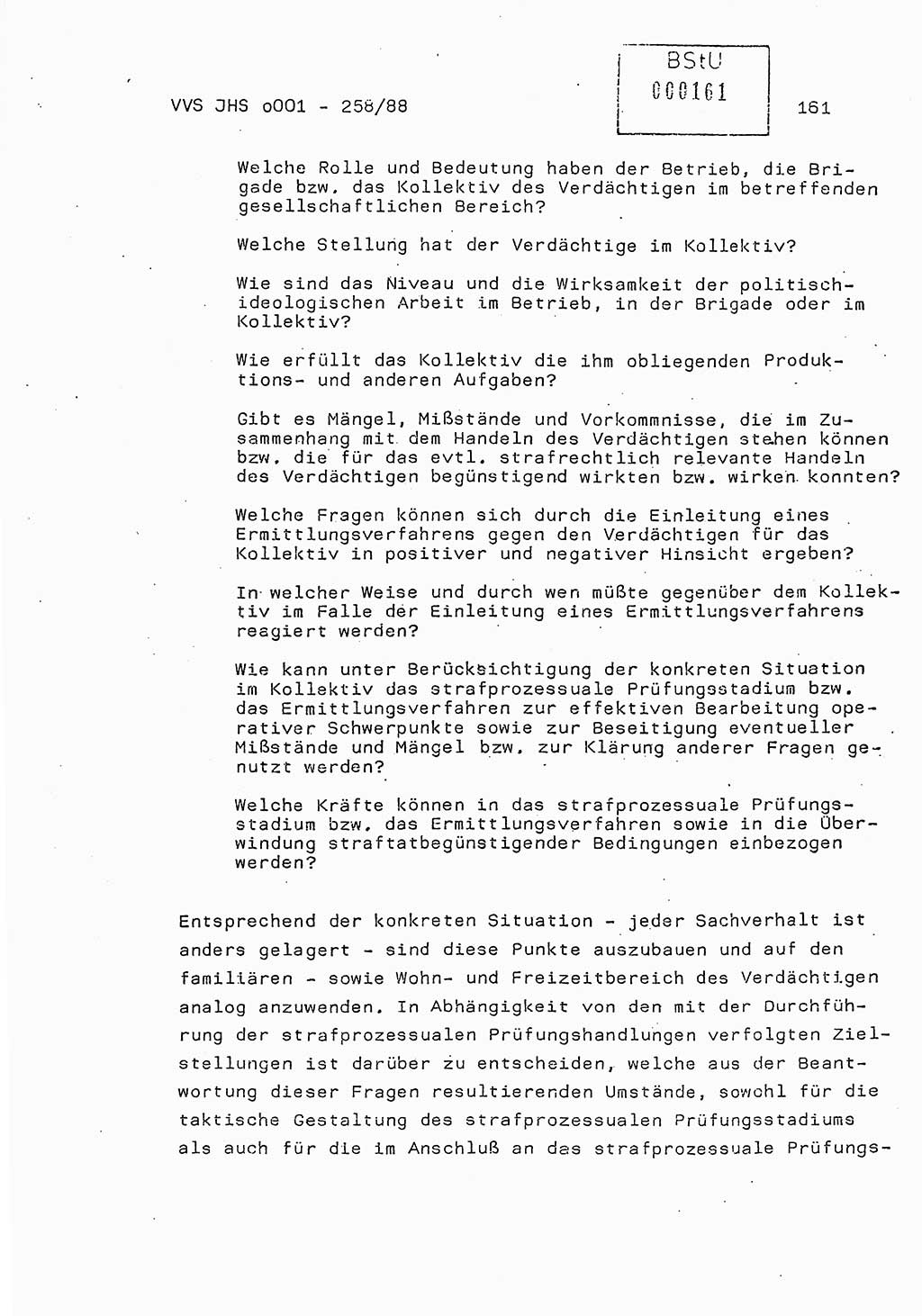 Dissertation, Oberleutnant Uwe Kärsten (JHS), Hauptmann Dr. Joachim Henkel (JHS), Oberstleutnant Werner Mählitz (Leiter der Abt. Ⅸ BV Rostock), Oberstleutnant Jürgen Tröge (HA Ⅸ/AKG), Oberstleutnant Winfried Ziegler (HA Ⅸ/9), Major Wolf-Rüdiger Wurzler (JHS), Ministerium für Staatssicherheit (MfS) [Deutsche Demokratische Republik (DDR)], Juristische Hochschule (JHS), Vertrauliche Verschlußsache (VVS) o001-258/88, Potsdam 1988, Seite 161 (Diss. MfS DDR JHS VVS o001-258/88 1988, S. 161)