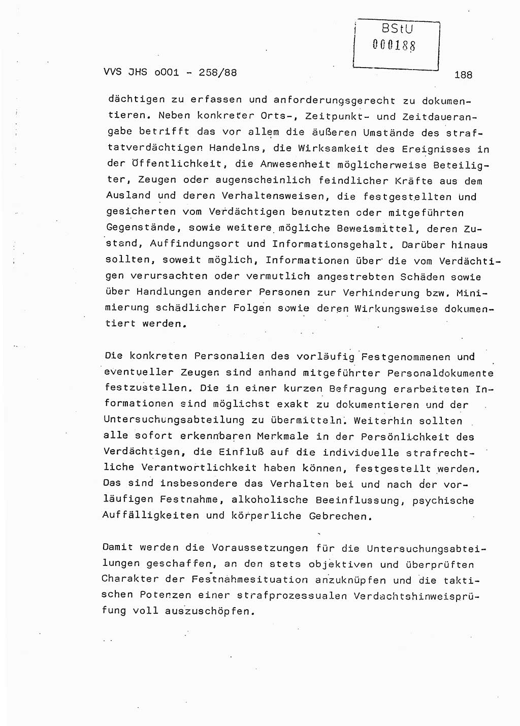 Dissertation, Oberleutnant Uwe Kärsten (JHS), Hauptmann Dr. Joachim Henkel (JHS), Oberstleutnant Werner Mählitz (Leiter der Abt. Ⅸ BV Rostock), Oberstleutnant Jürgen Tröge (HA Ⅸ/AKG), Oberstleutnant Winfried Ziegler (HA Ⅸ/9), Major Wolf-Rüdiger Wurzler (JHS), Ministerium für Staatssicherheit (MfS) [Deutsche Demokratische Republik (DDR)], Juristische Hochschule (JHS), Vertrauliche Verschlußsache (VVS) o001-258/88, Potsdam 1988, Seite 188 (Diss. MfS DDR JHS VVS o001-258/88 1988, S. 188)