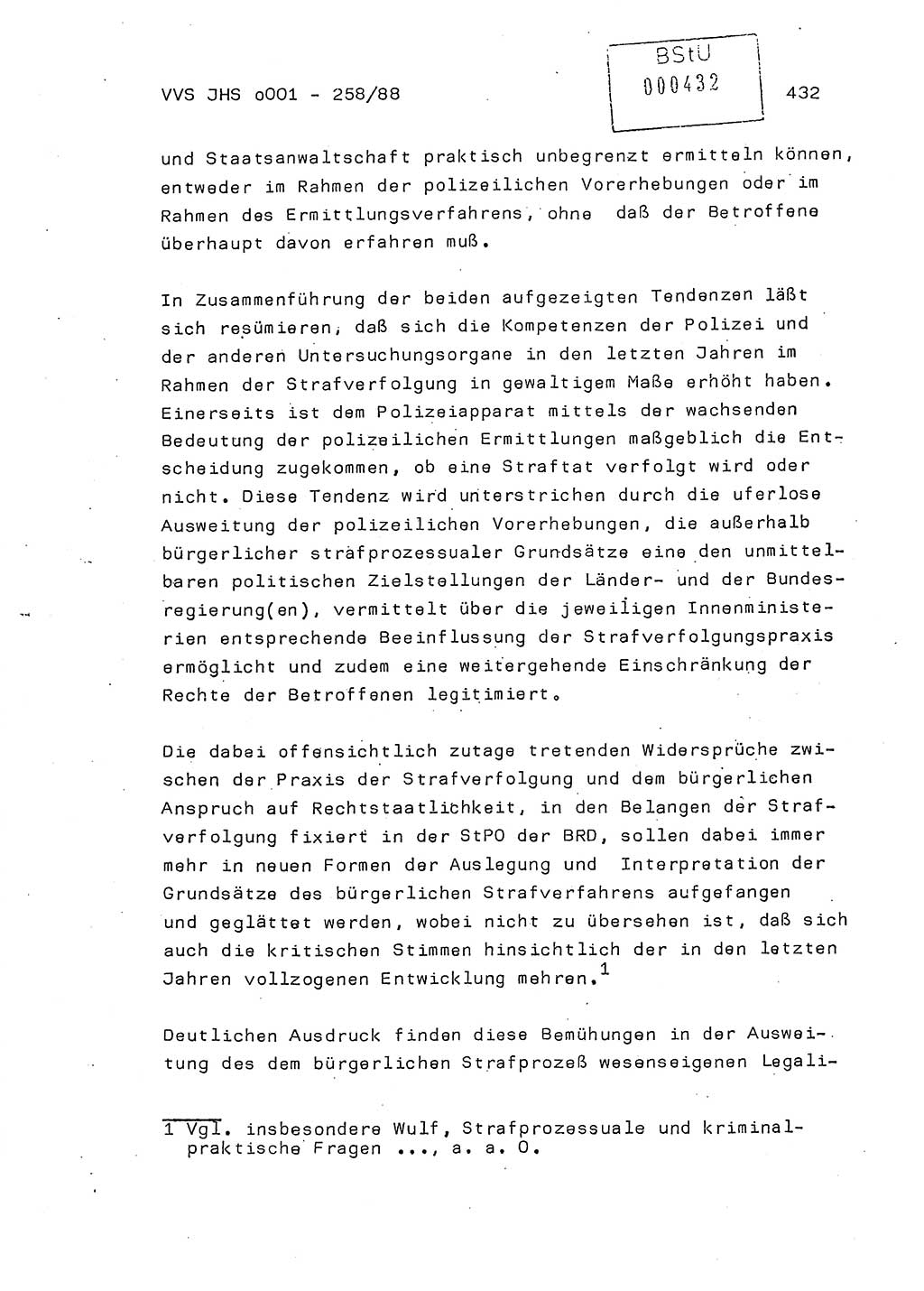 Dissertation, Oberleutnant Uwe Kärsten (JHS), Hauptmann Dr. Joachim Henkel (JHS), Oberstleutnant Werner Mählitz (Leiter der Abt. Ⅸ BV Rostock), Oberstleutnant Jürgen Tröge (HA Ⅸ/AKG), Oberstleutnant Winfried Ziegler (HA Ⅸ/9), Major Wolf-Rüdiger Wurzler (JHS), Ministerium für Staatssicherheit (MfS) [Deutsche Demokratische Republik (DDR)], Juristische Hochschule (JHS), Vertrauliche Verschlußsache (VVS) o001-258/88, Potsdam 1988, Seite 431 (Diss. MfS DDR JHS VVS o001-258/88 1988, S. 431)