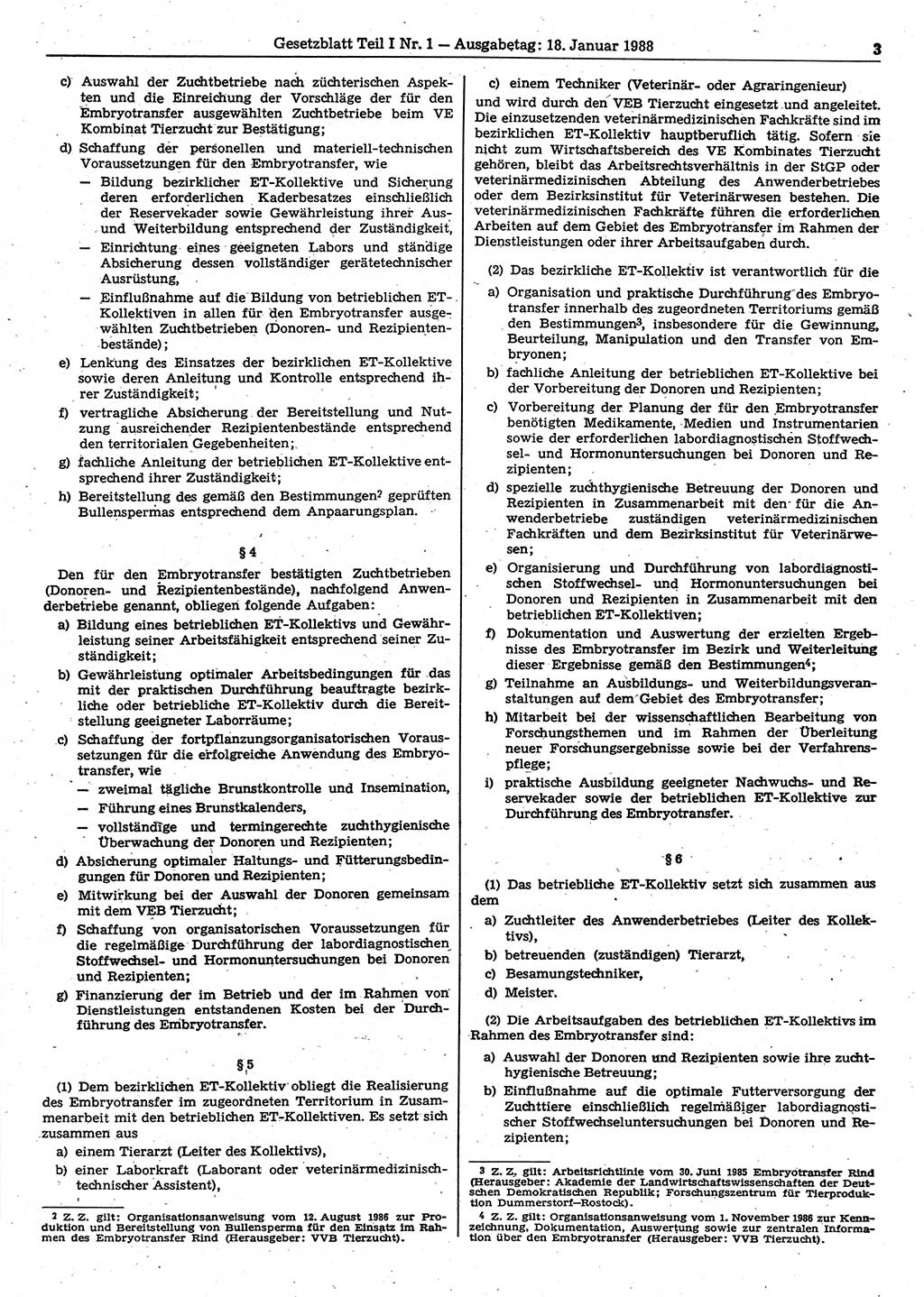 Gesetzblatt (GBl.) der Deutschen Demokratischen Republik (DDR) Teil Ⅰ 1988, Seite 3 (GBl. DDR Ⅰ 1988, S. 3)