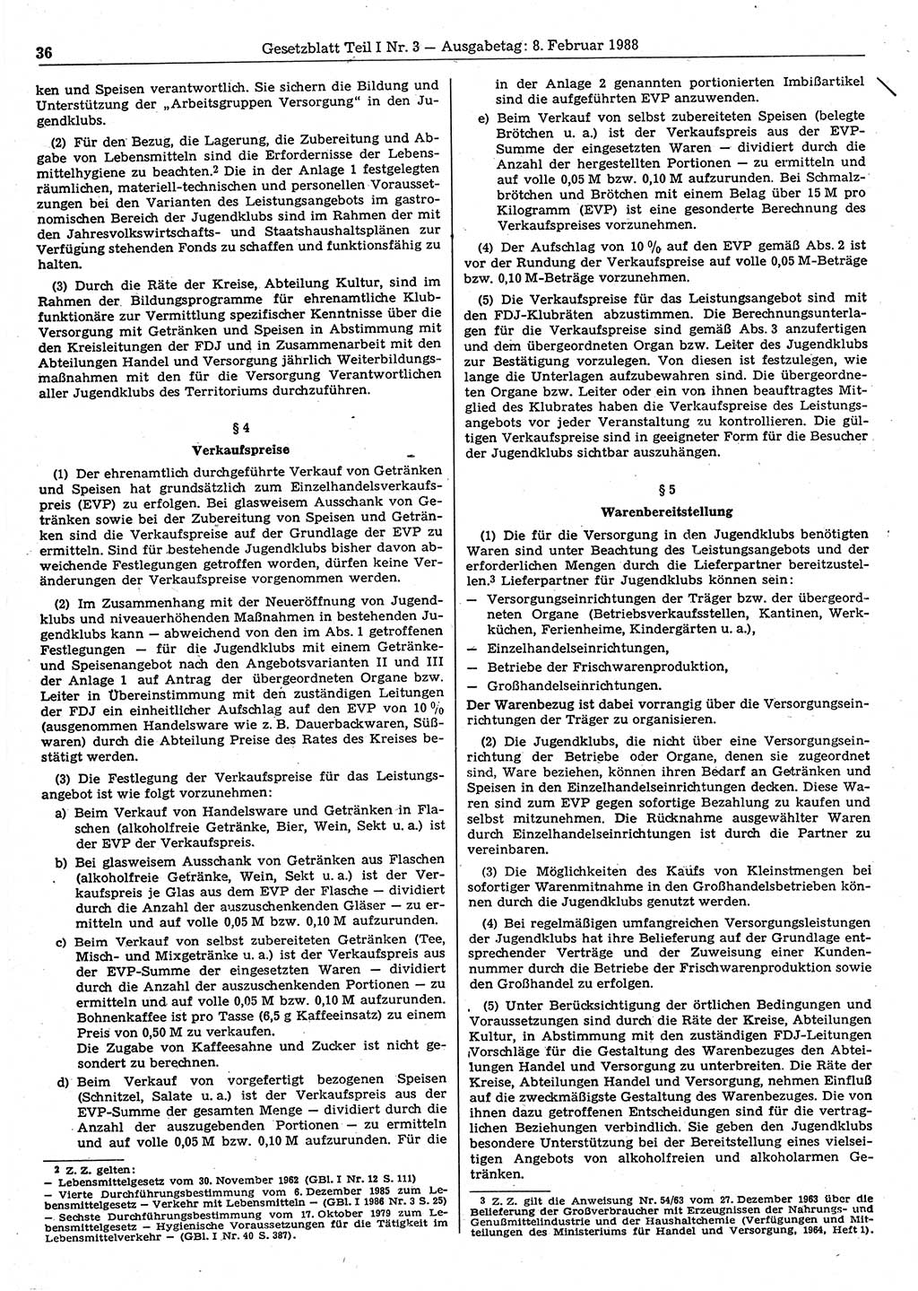 Gesetzblatt (GBl.) der Deutschen Demokratischen Republik (DDR) Teil Ⅰ 1988, Seite 36 (GBl. DDR Ⅰ 1988, S. 36)