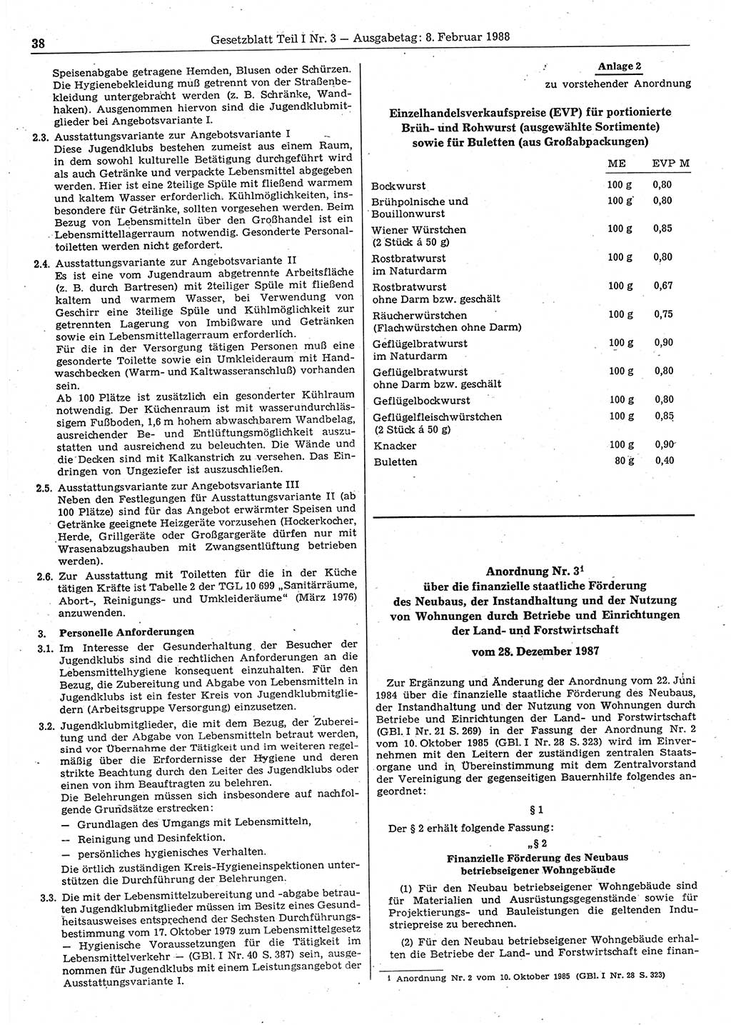 Gesetzblatt (GBl.) der Deutschen Demokratischen Republik (DDR) Teil Ⅰ 1988, Seite 38 (GBl. DDR Ⅰ 1988, S. 38)