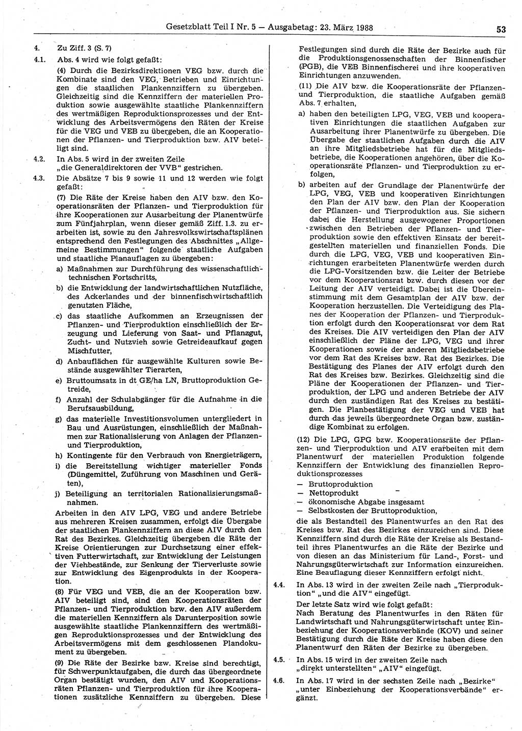 Gesetzblatt (GBl.) der Deutschen Demokratischen Republik (DDR) Teil Ⅰ 1988, Seite 53 (GBl. DDR Ⅰ 1988, S. 53)