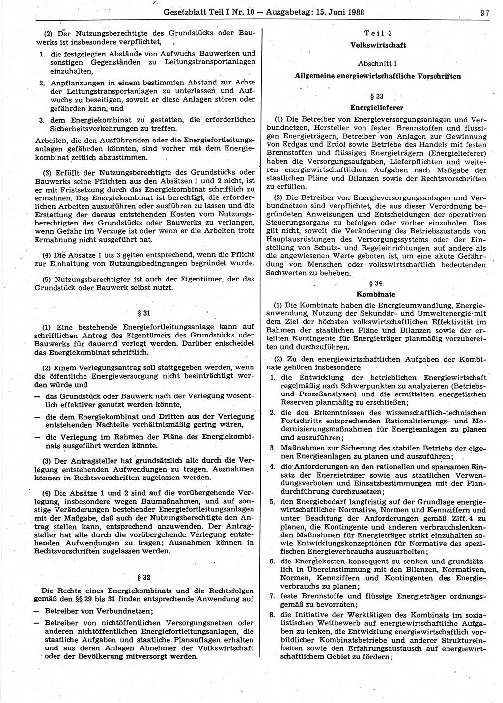 Gesetzblatt (GBl.) der Deutschen Demokratischen Republik (DDR) Teil Ⅰ 1988, Seite 97 (GBl. DDR Ⅰ 1988, S. 97)