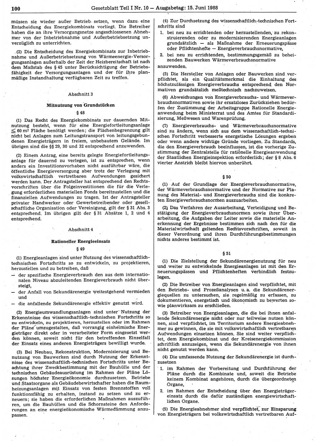 Gesetzblatt (GBl.) der Deutschen Demokratischen Republik (DDR) Teil Ⅰ 1988, Seite 100 (GBl. DDR Ⅰ 1988, S. 100)