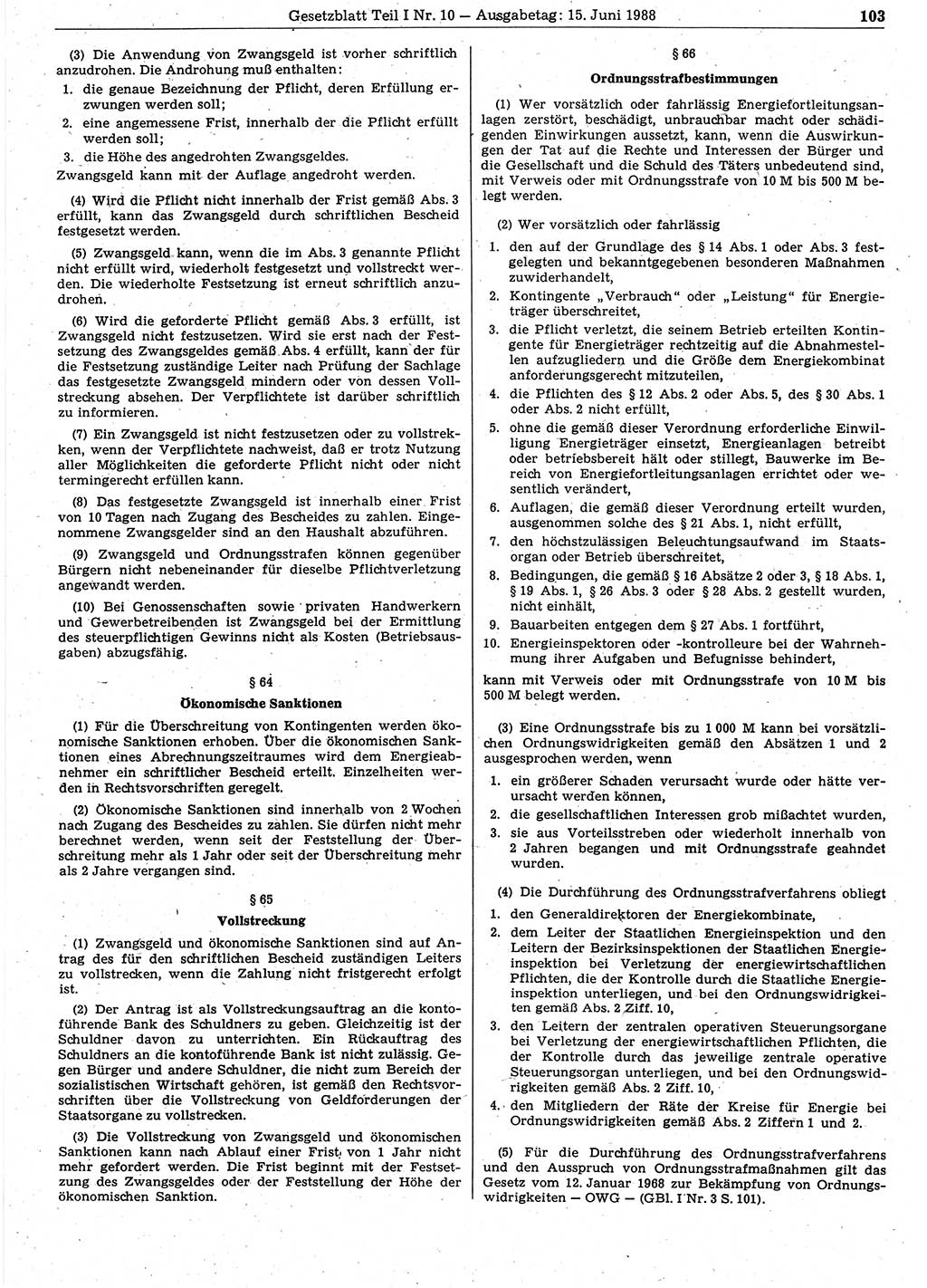 Gesetzblatt (GBl.) der Deutschen Demokratischen Republik (DDR) Teil Ⅰ 1988, Seite 103 (GBl. DDR Ⅰ 1988, S. 103)