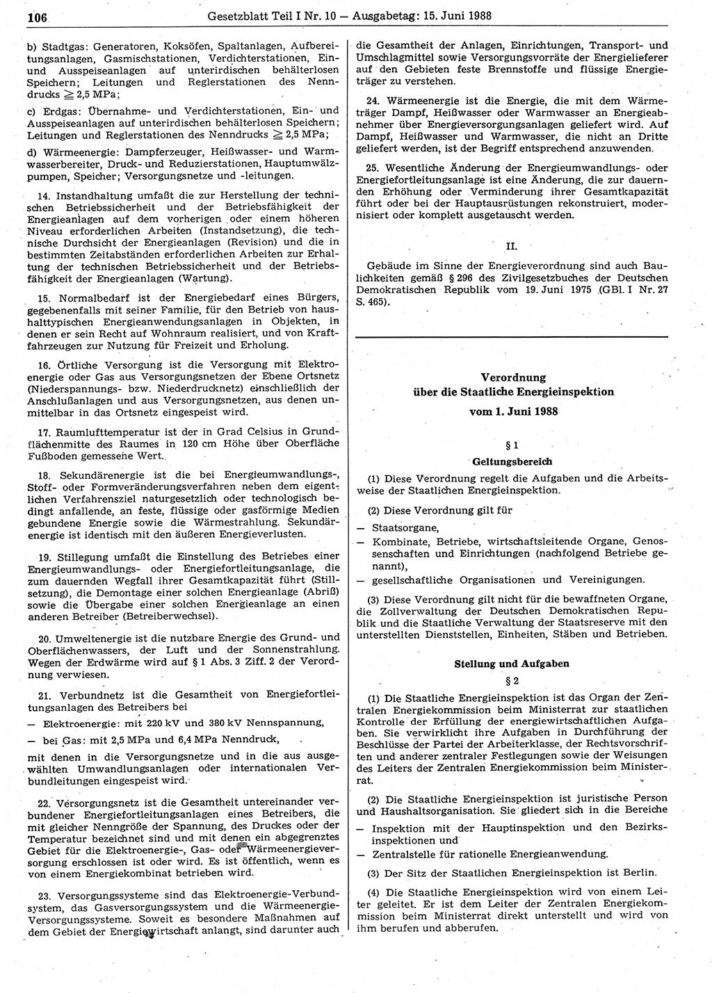 Gesetzblatt (GBl.) der Deutschen Demokratischen Republik (DDR) Teil Ⅰ 1988, Seite 106 (GBl. DDR Ⅰ 1988, S. 106)