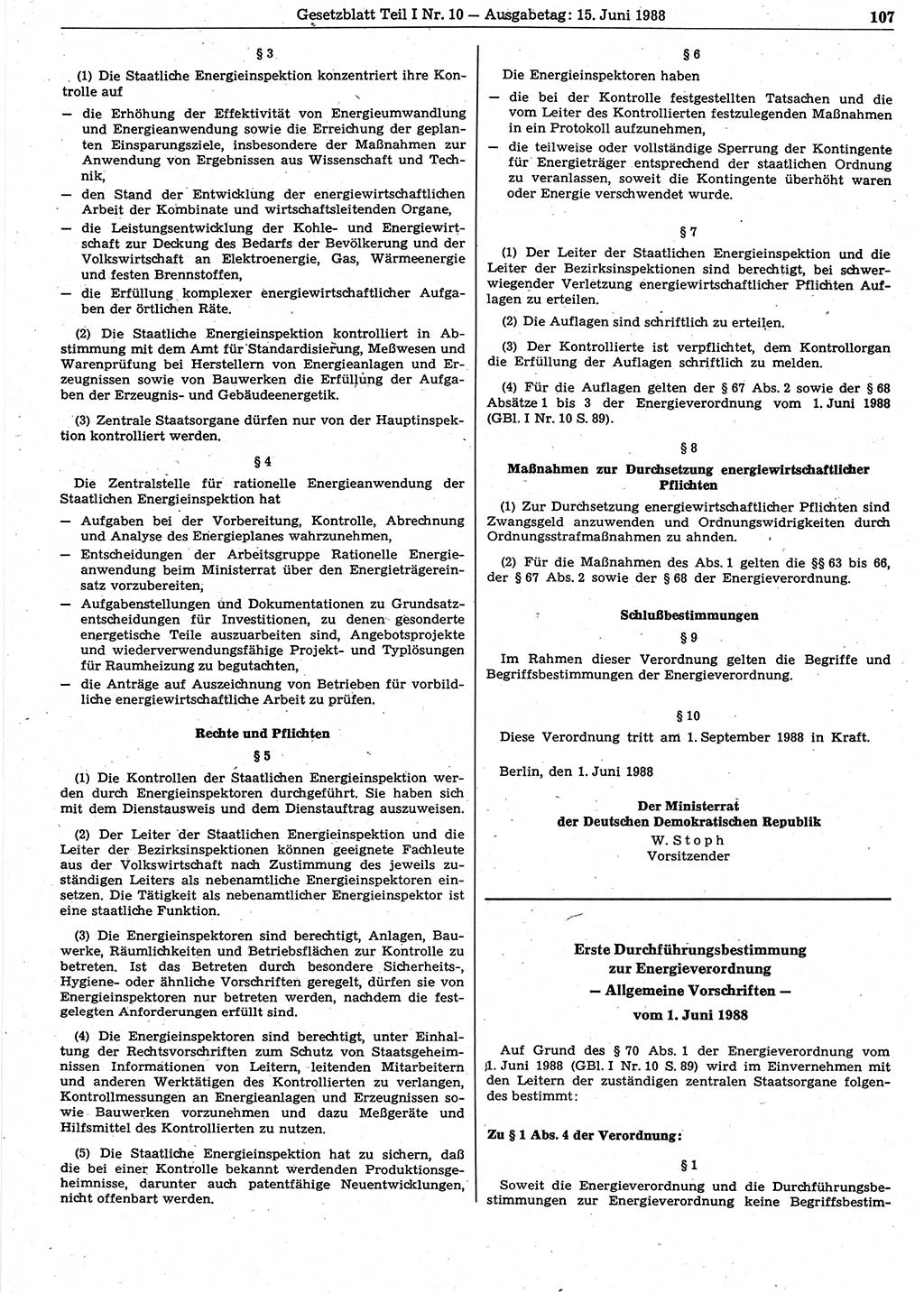 Gesetzblatt (GBl.) der Deutschen Demokratischen Republik (DDR) Teil Ⅰ 1988, Seite 107 (GBl. DDR Ⅰ 1988, S. 107)