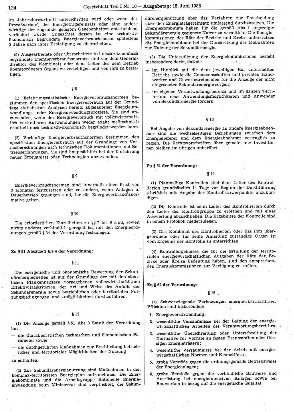 Gesetzblatt (GBl.) der Deutschen Demokratischen Republik (DDR) Teil Ⅰ 1988, Seite 124 (GBl. DDR Ⅰ 1988, S. 124)