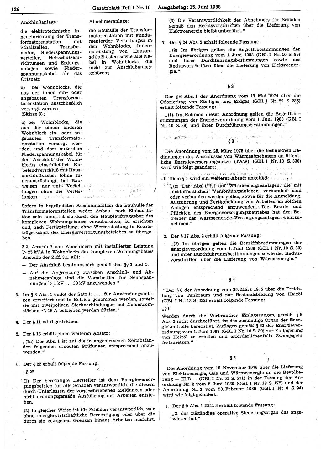 Gesetzblatt (GBl.) der Deutschen Demokratischen Republik (DDR) Teil Ⅰ 1988, Seite 126 (GBl. DDR Ⅰ 1988, S. 126)