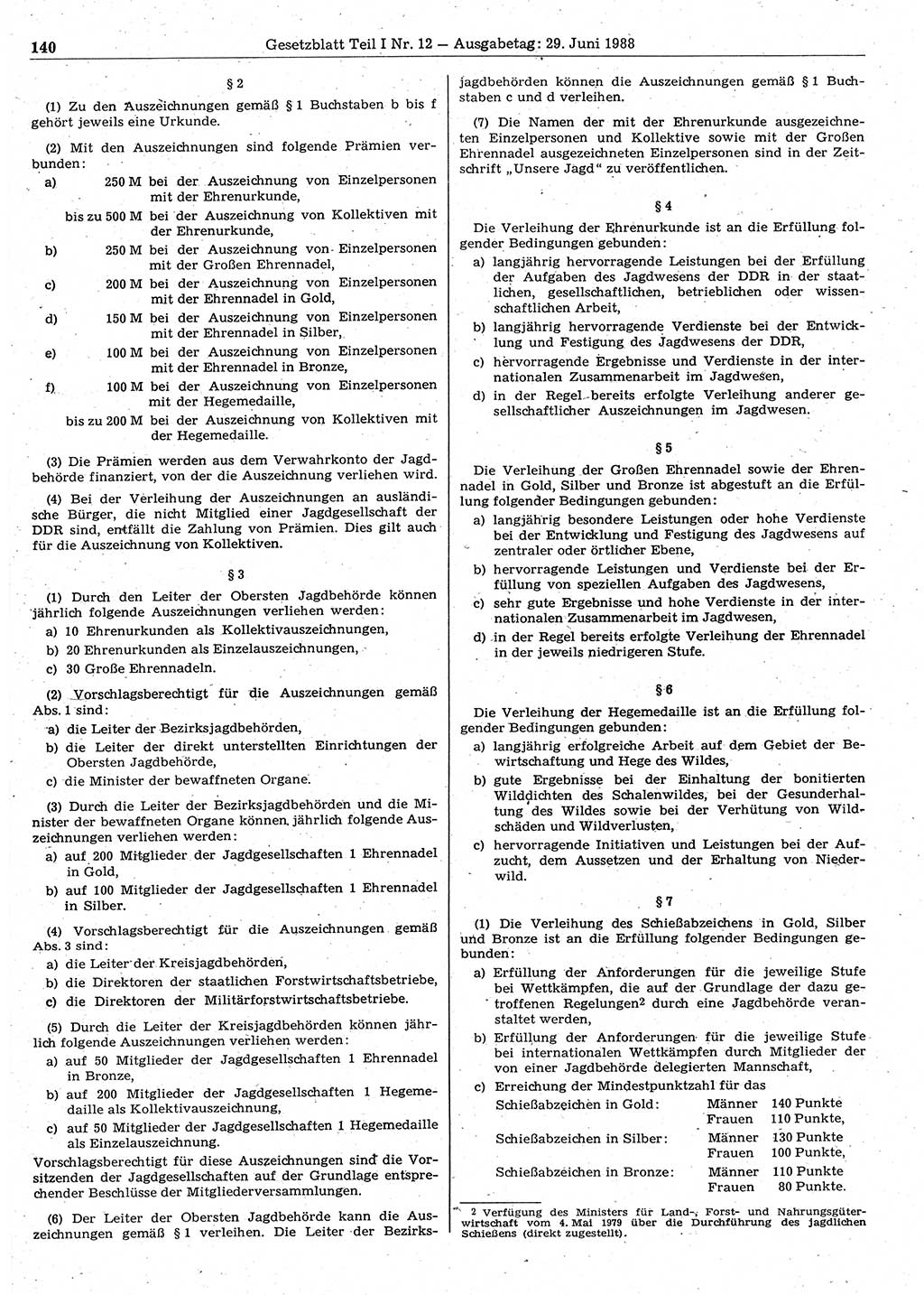 Gesetzblatt (GBl.) der Deutschen Demokratischen Republik (DDR) Teil Ⅰ 1988, Seite 140 (GBl. DDR Ⅰ 1988, S. 140)