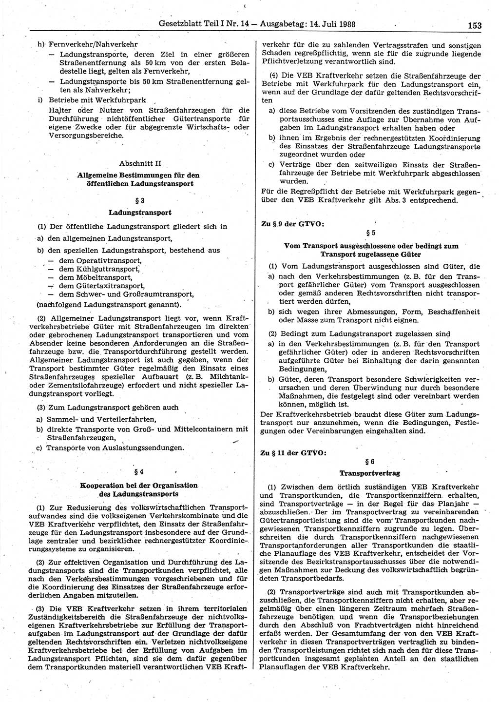 Gesetzblatt (GBl.) der Deutschen Demokratischen Republik (DDR) Teil Ⅰ 1988, Seite 153 (GBl. DDR Ⅰ 1988, S. 153)