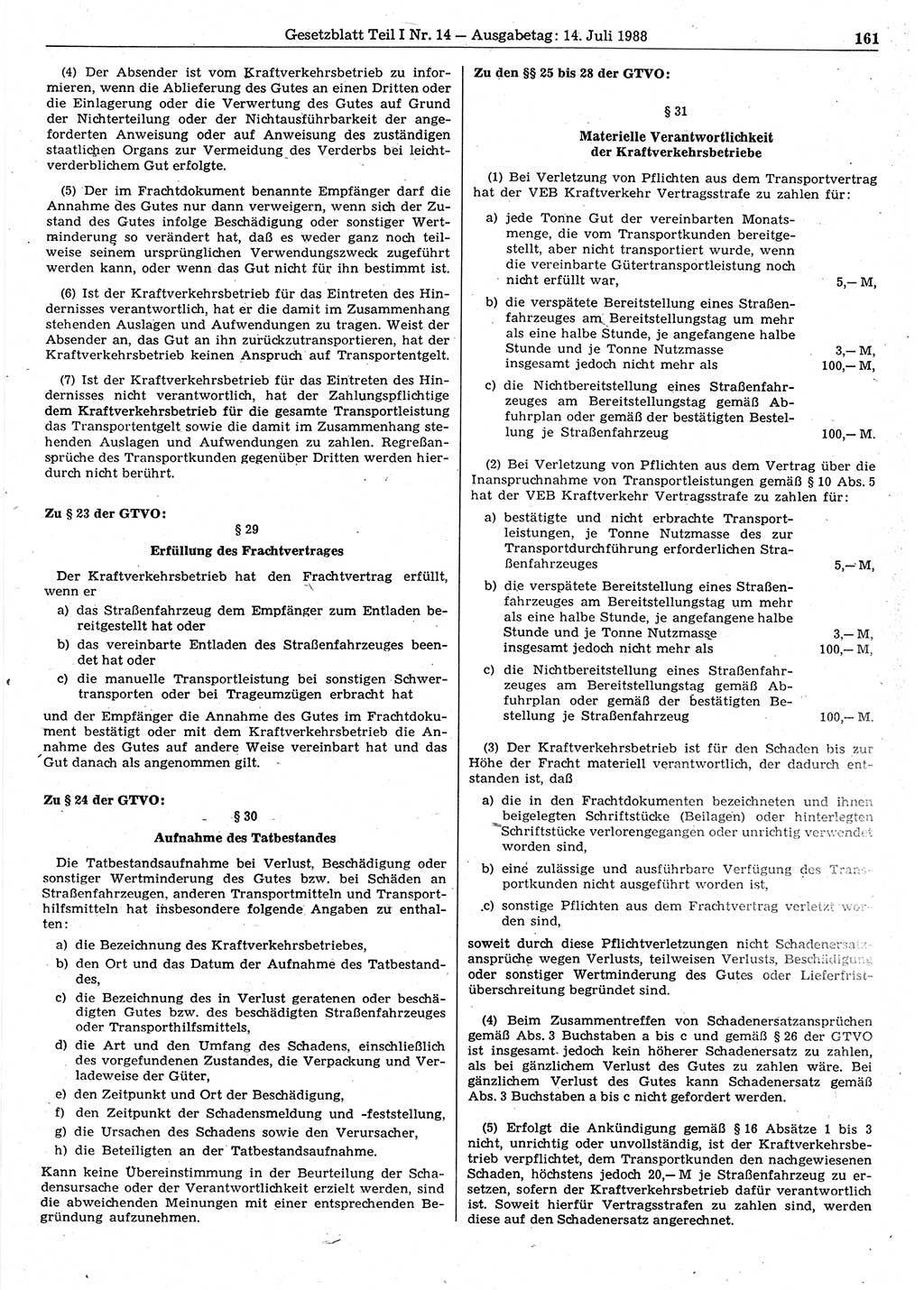 Gesetzblatt (GBl.) der Deutschen Demokratischen Republik (DDR) Teil Ⅰ 1988, Seite 161 (GBl. DDR Ⅰ 1988, S. 161)