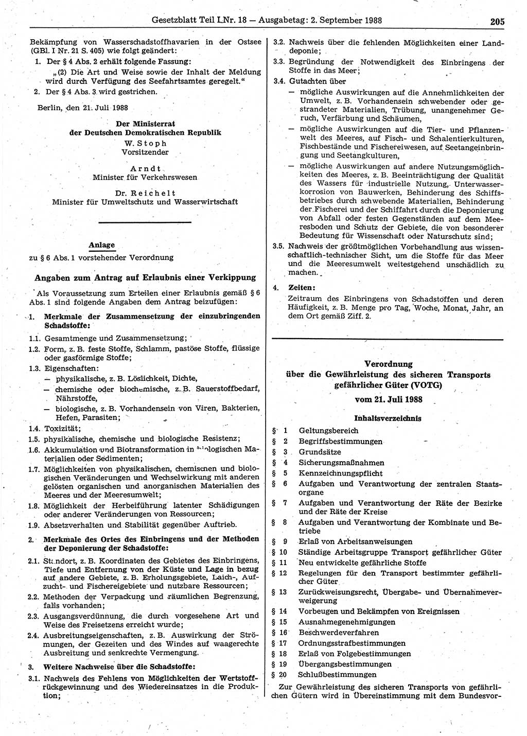 Gesetzblatt (GBl.) der Deutschen Demokratischen Republik (DDR) Teil Ⅰ 1988, Seite 205 (GBl. DDR Ⅰ 1988, S. 205)