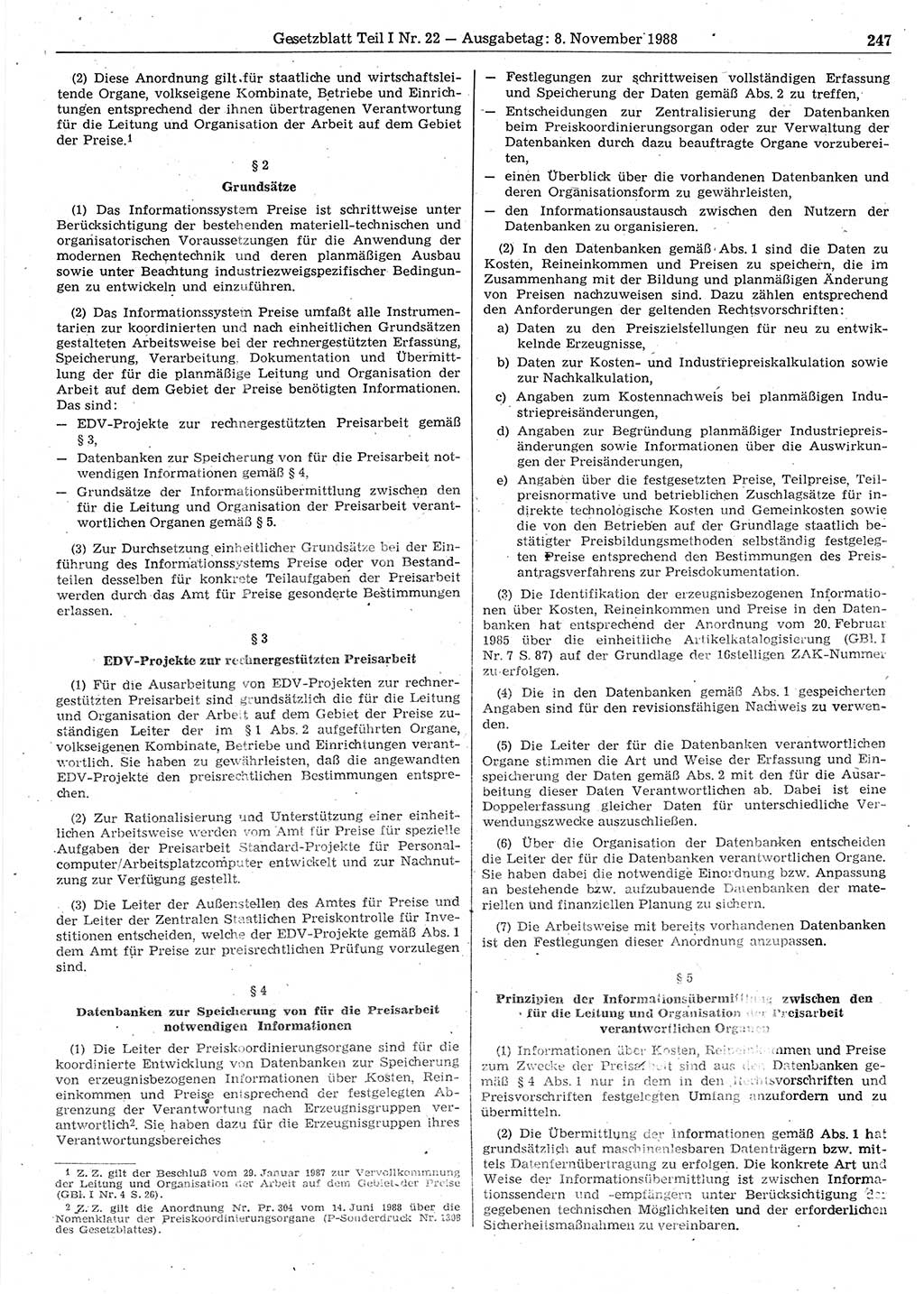 Gesetzblatt (GBl.) der Deutschen Demokratischen Republik (DDR) Teil Ⅰ 1988, Seite 247 (GBl. DDR Ⅰ 1988, S. 247)