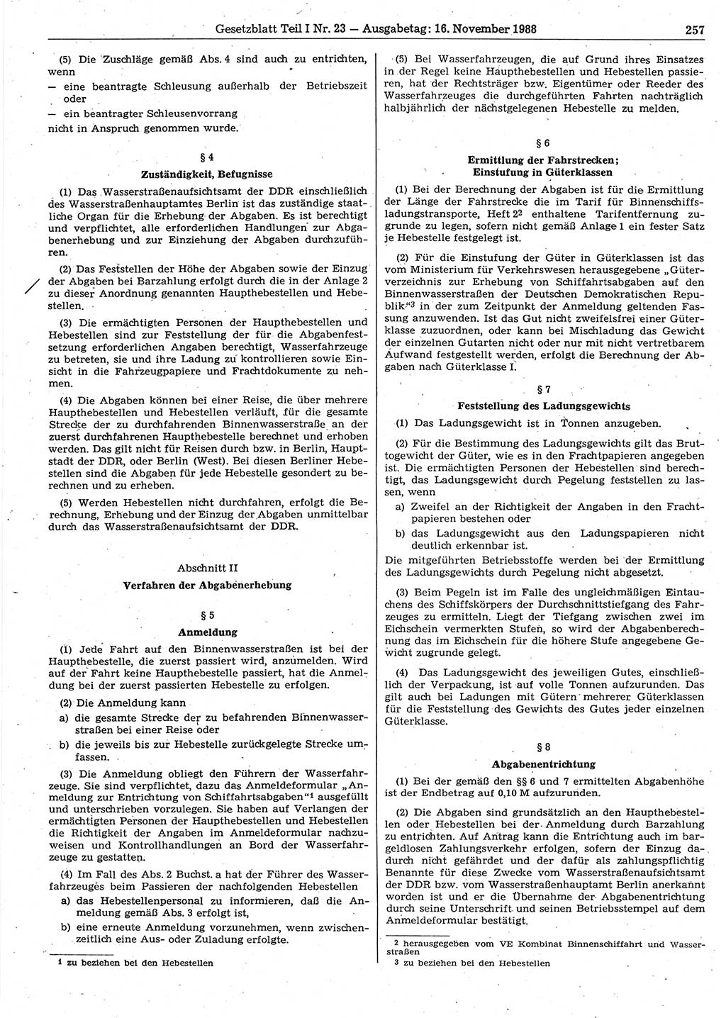 Gesetzblatt (GBl.) der Deutschen Demokratischen Republik (DDR) Teil Ⅰ 1988, Seite 257 (GBl. DDR Ⅰ 1988, S. 257)