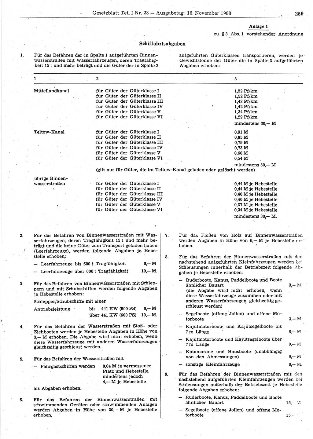 Gesetzblatt (GBl.) der Deutschen Demokratischen Republik (DDR) Teil Ⅰ 1988, Seite 259 (GBl. DDR Ⅰ 1988, S. 259)