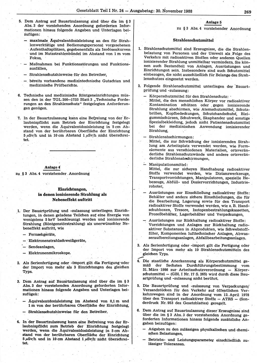 Gesetzblatt (GBl.) der Deutschen Demokratischen Republik (DDR) Teil Ⅰ 1988, Seite 269 (GBl. DDR Ⅰ 1988, S. 269)