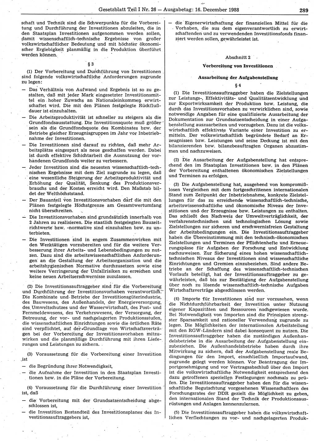 Gesetzblatt (GBl.) der Deutschen Demokratischen Republik (DDR) Teil Ⅰ 1988, Seite 289 (GBl. DDR Ⅰ 1988, S. 289)